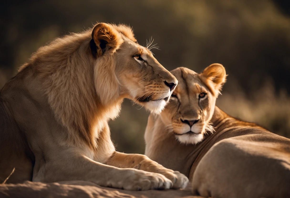 Two lions mounted on the back of a lioness, paper origomy
