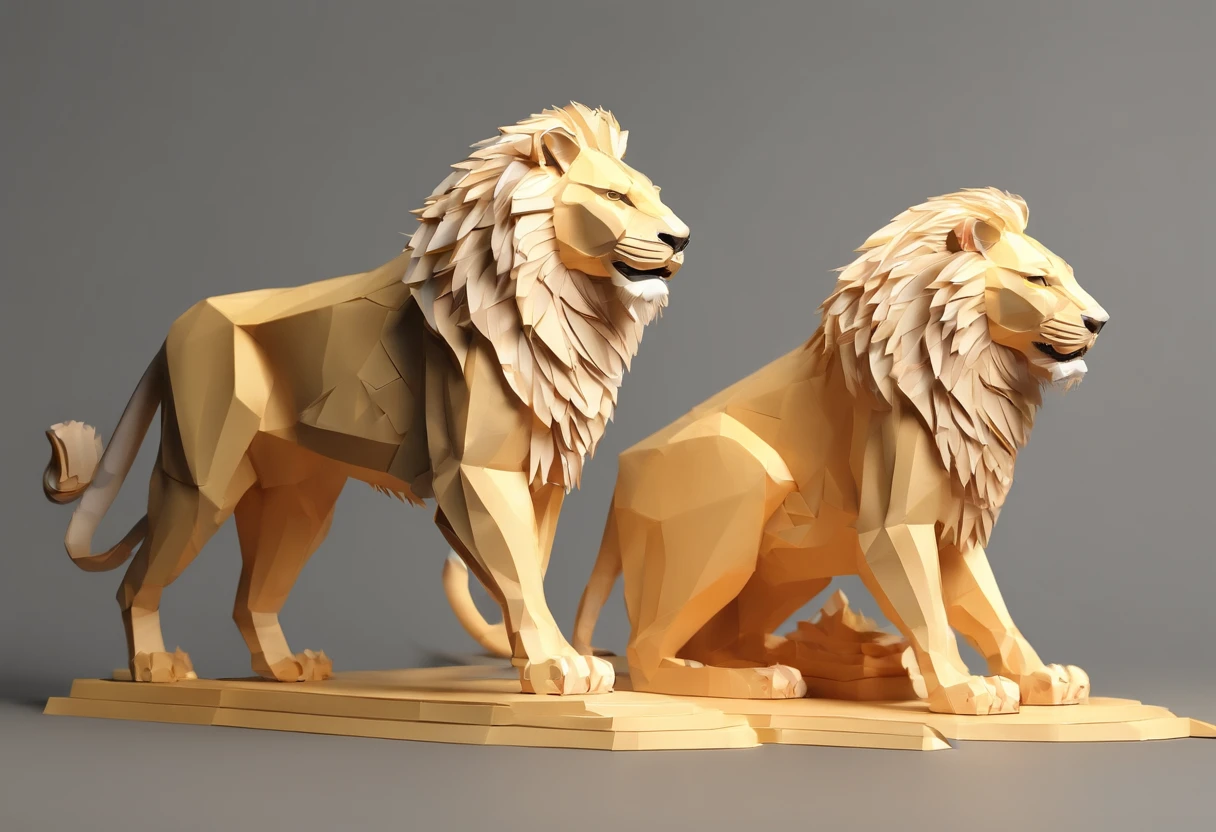 Two lions mounted on the back of a lioness, paper origomi