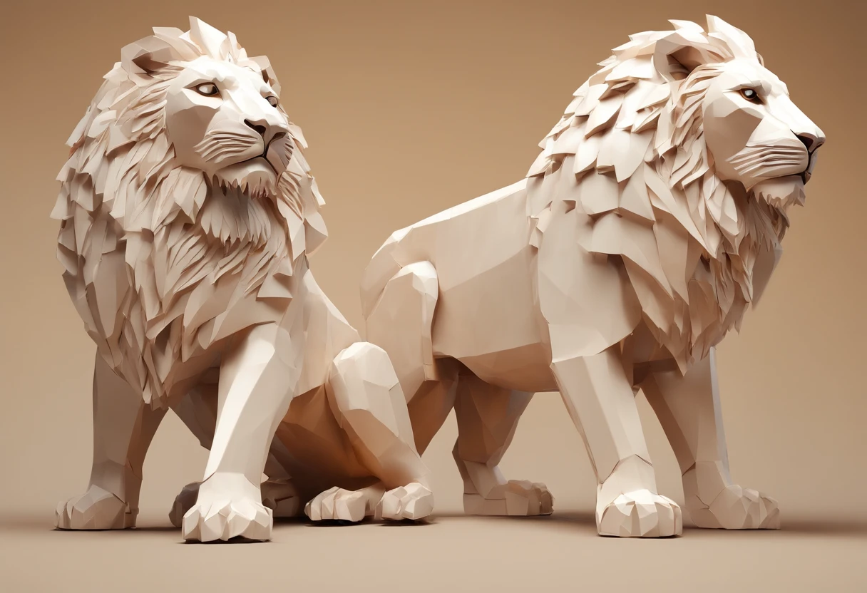 Two lions mounted on the back of a lioness, paper origomi