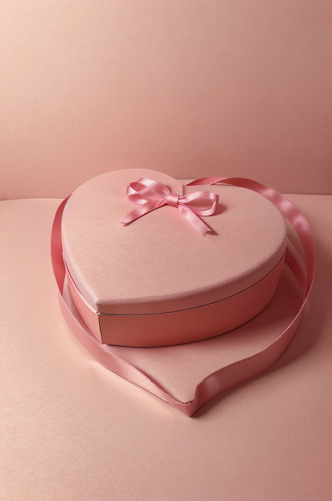 Heart-shaped gift box on a salmon pink background. With copy space for Valentine's Day