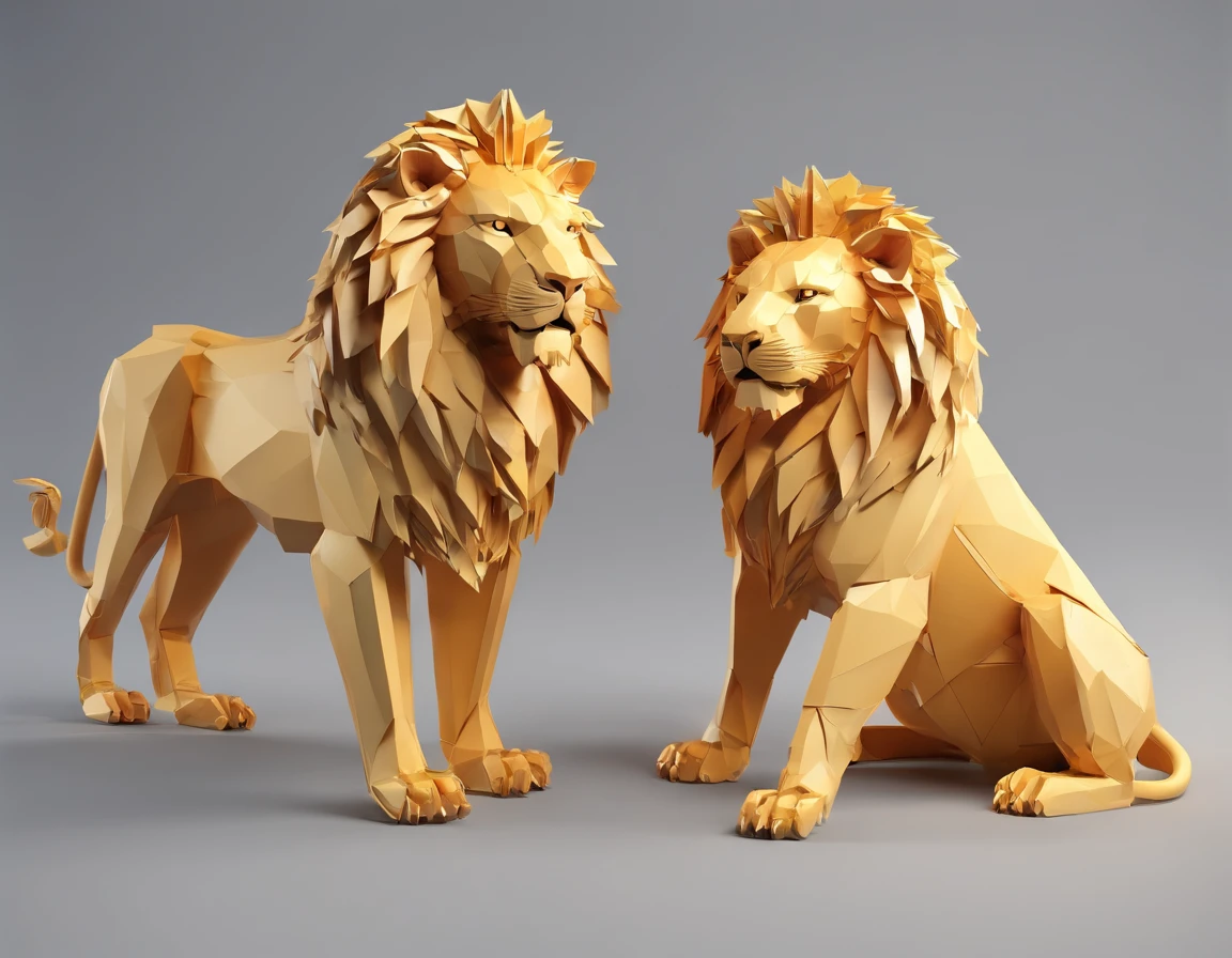 Two lions mounted on the back of a lioness, paper origomi