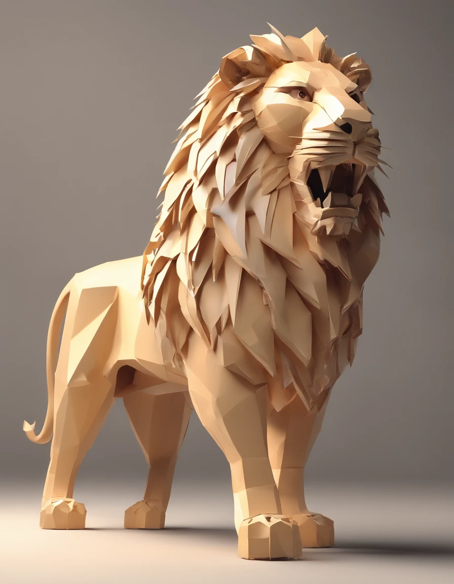 Two lions mounted on the back of a lioness, paper origomi, cinematic light
