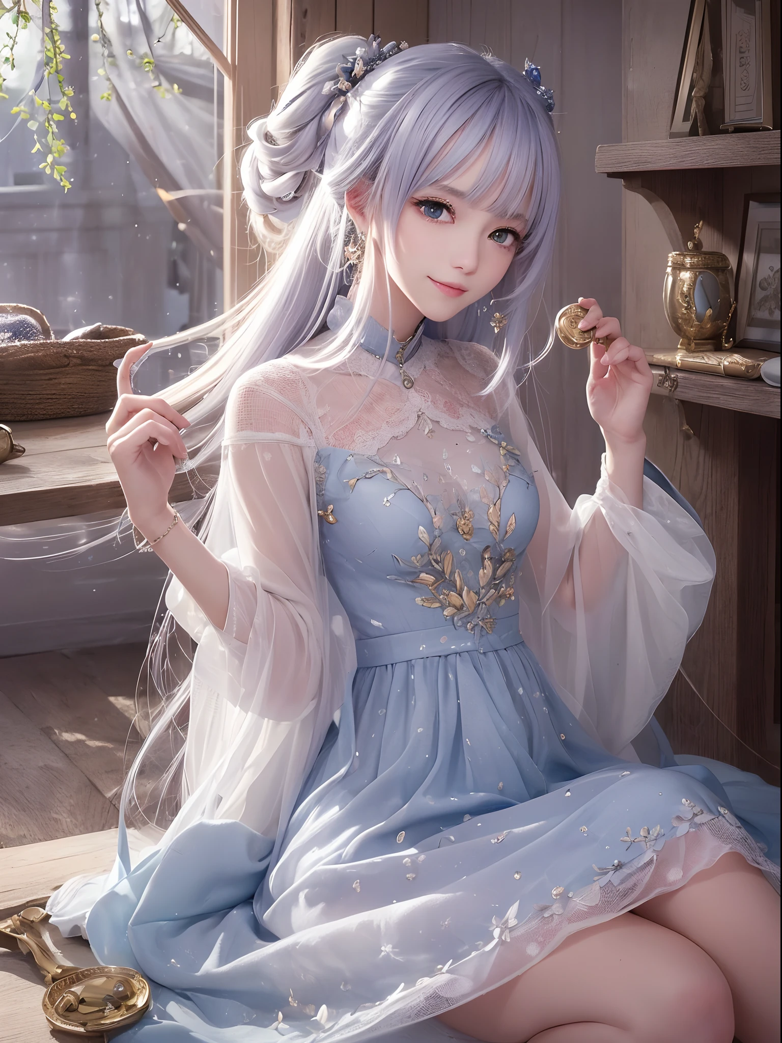 ((Finest quality)),(超A high resolution),(ultra-detailliert),(Meticulous portrayal),((Best Anime)),(Finest works of art),sharpnes,Clair,Ultra-Precision Art,The art of astounding depiction,Beautiful art with intricate and detailed details, natural soft light:1.3,Fairy Dust:1.5, (1人の女性:1.5),Meticulous and detailed beautiful winter coordination:1.5 Smile