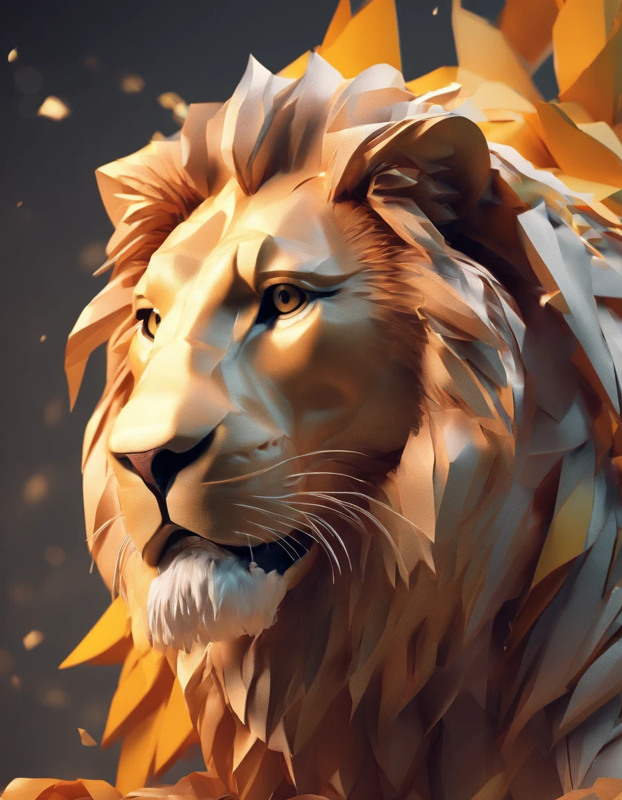 lions roaring, paper origomi, cinematic light