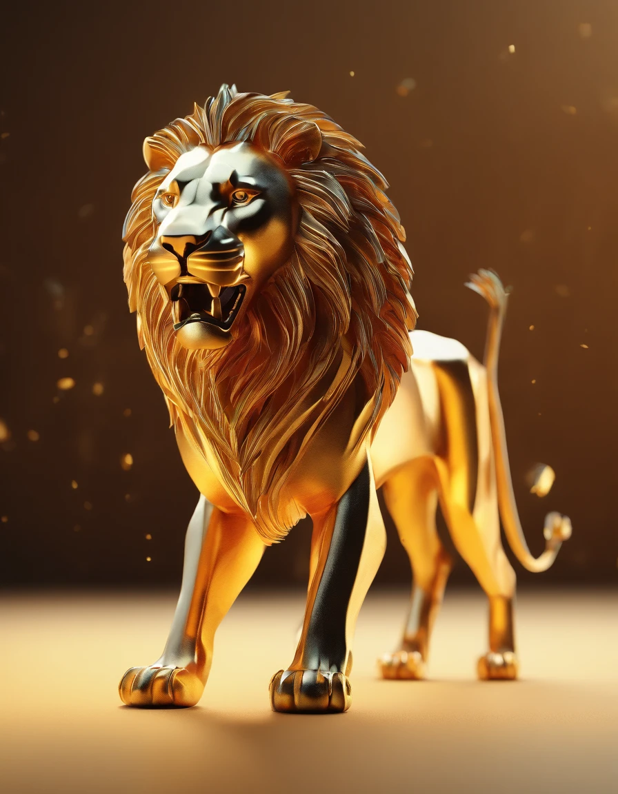 A lion roaring, paper origomi, cinematic light, golden particles, shallow depth of field, dark theme