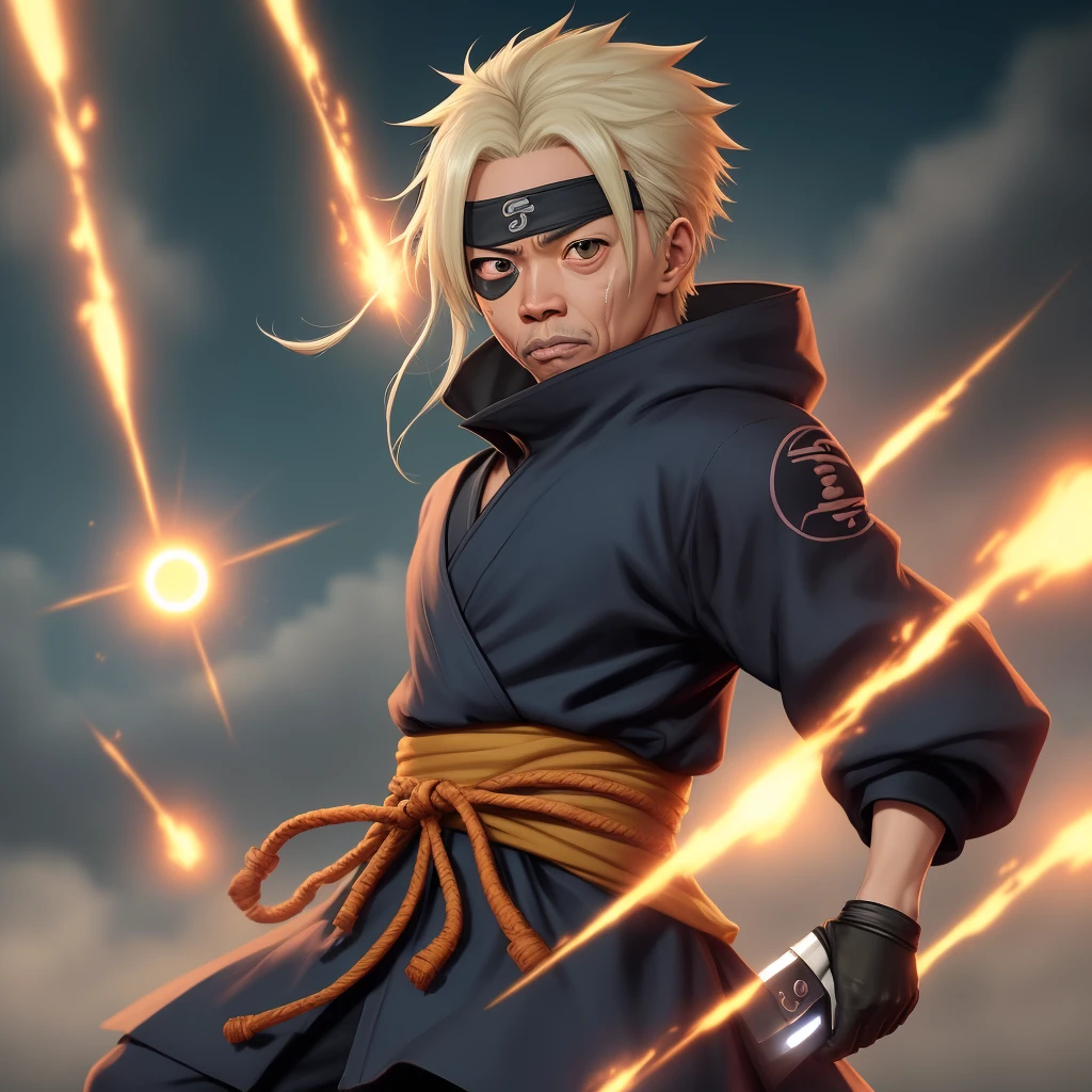 Generate images of a Ninja tool dōjutsu eye patch, that's warned on the head as a eye patch, from the series Boruto next generation, show the Ninja tool dōjutsu eye patch covering a jonin level ninja's right eye as it glows and changes into the dōjutsu, 4K, Ninja, Jonin, 8k, cinema anime, Morgan Freeman, high quality image,