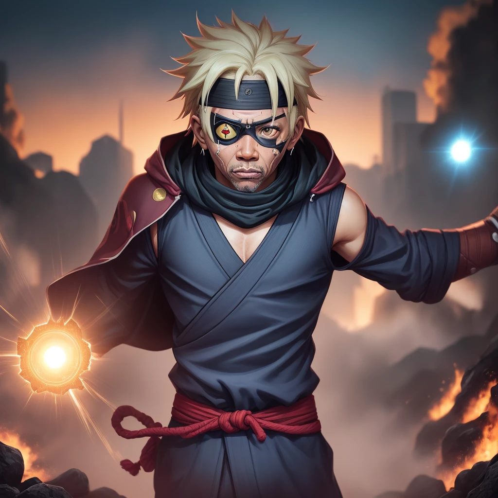 Generate images of a Ninja tool dōjutsu eye patch, that's warned on the head as a eye patch, from the series Boruto next generation, show the Ninja tool dōjutsu eye patch covering a jonin level ninja's right eye as it glows and changes into the dōjutsu, 4K, Ninja, Jonin, 8k, cinema anime, Morgan Freeman, high quality image,
