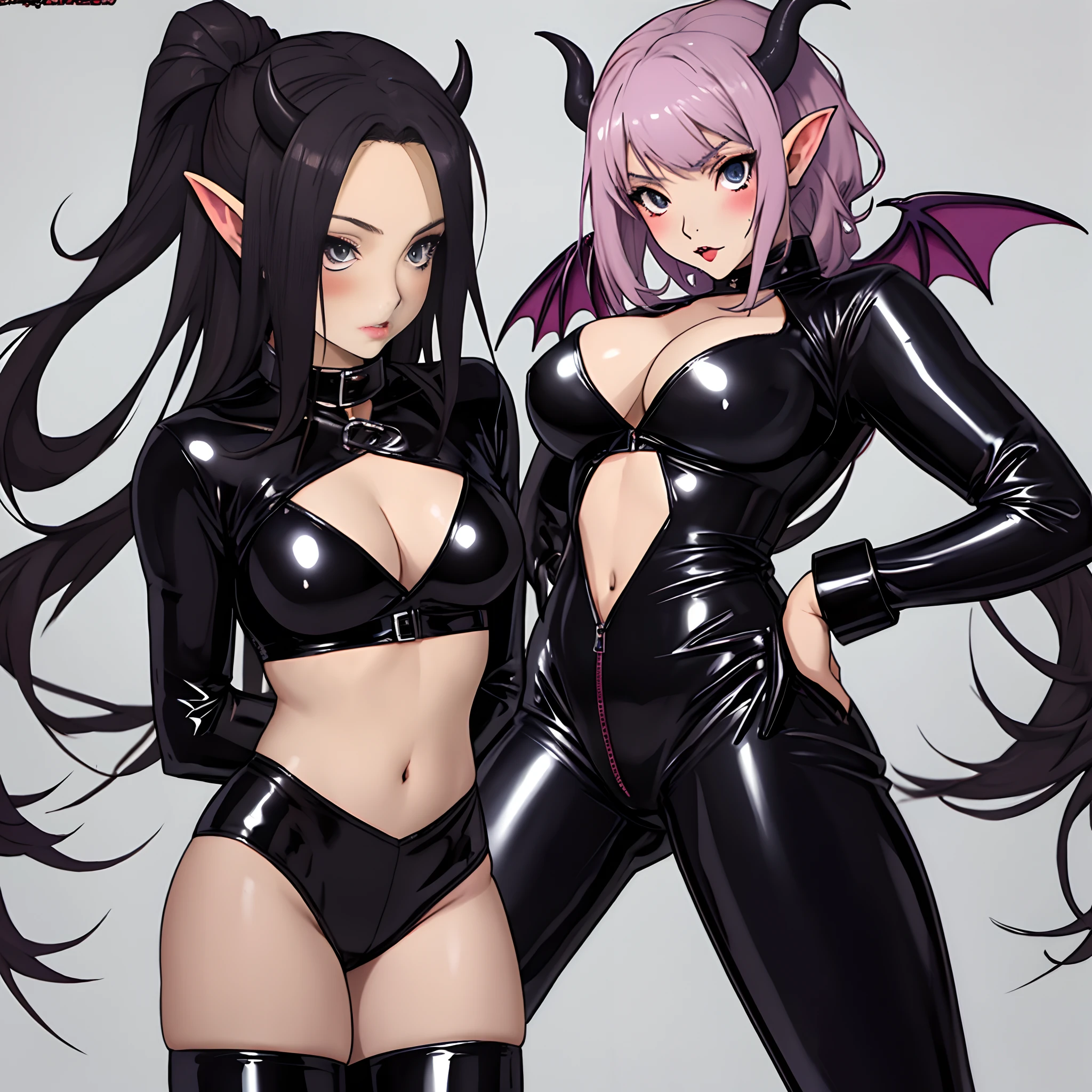 Goth succubus in latex outfit, anime style