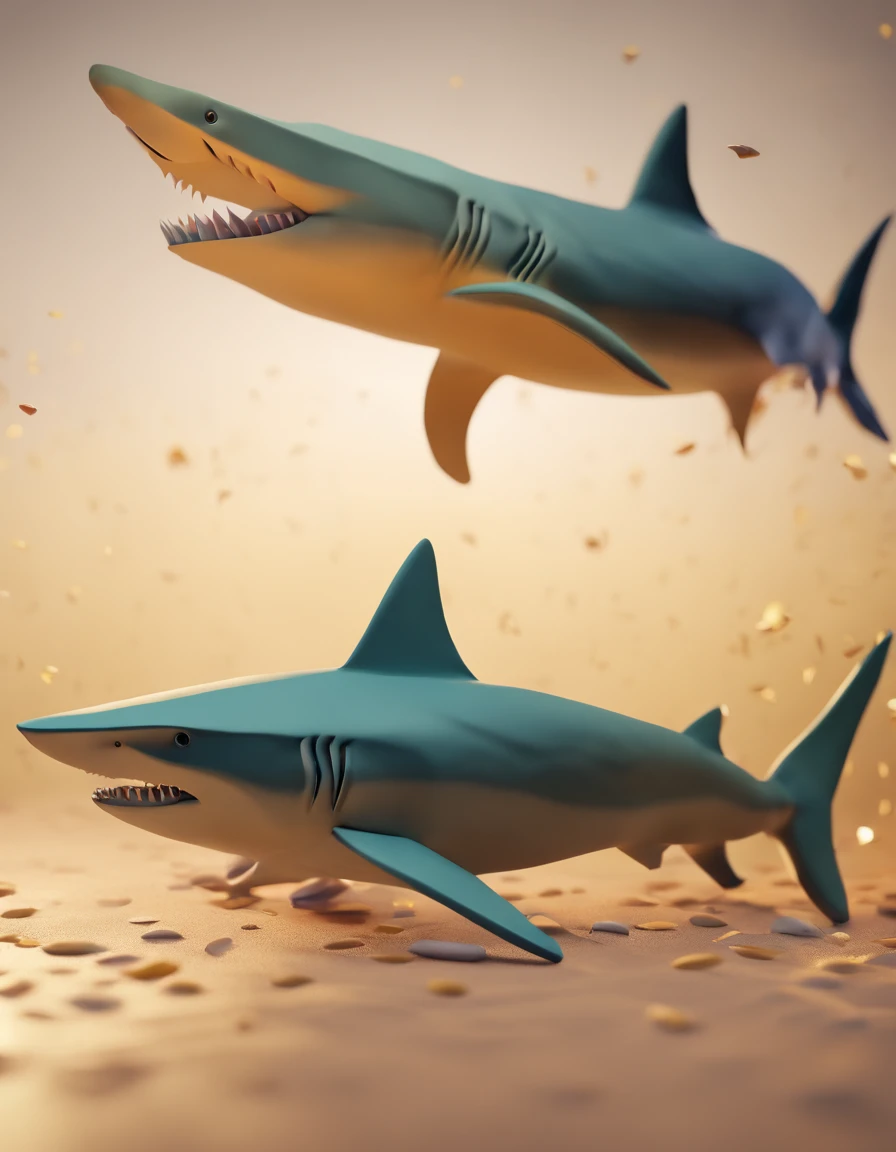 A shark, paper origomi, cinematic light, golden particles, shallow depth of field, dark theme