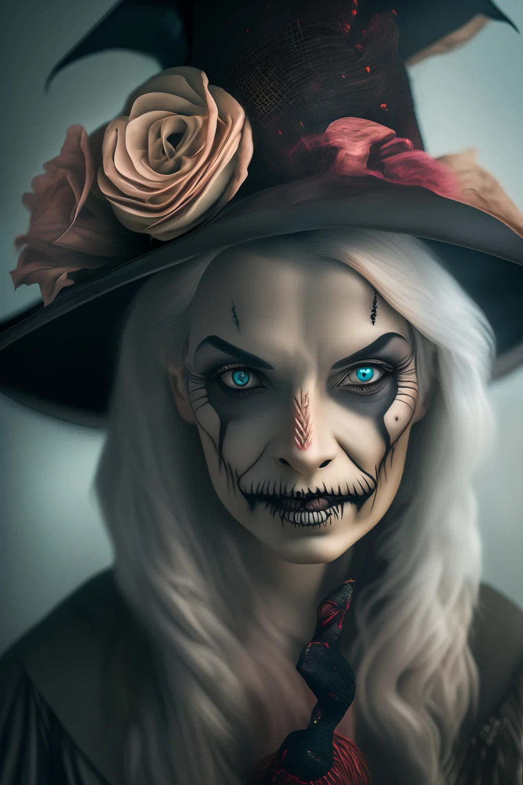 scary witch facing in front of the camera, realistic photography -- ar 9:16 --auto --s2