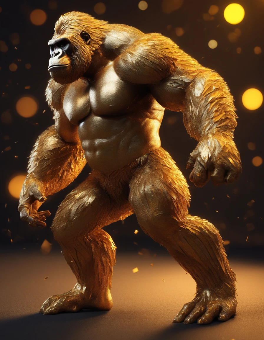 A big muscular Gorilla, paper origomi, cinematic light, golden particles, shallow depth of field, dark theme