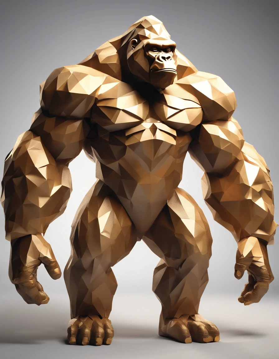 A big muscular Gorilla made of paper origomi, cinematic light, golden particles, shallow depth of field, dark theme
