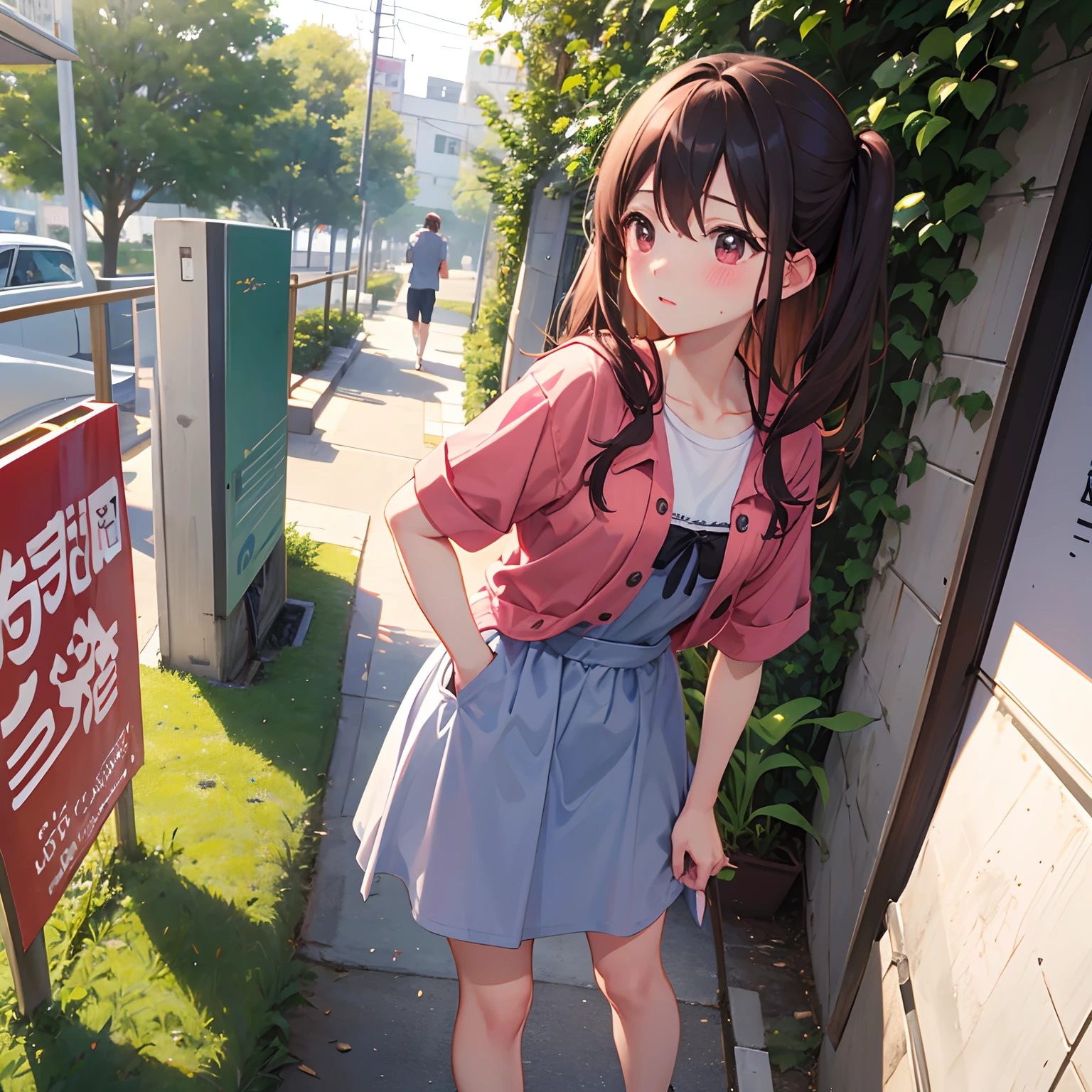 Lori、red blush、During estrus、Girl is peeing、Standing