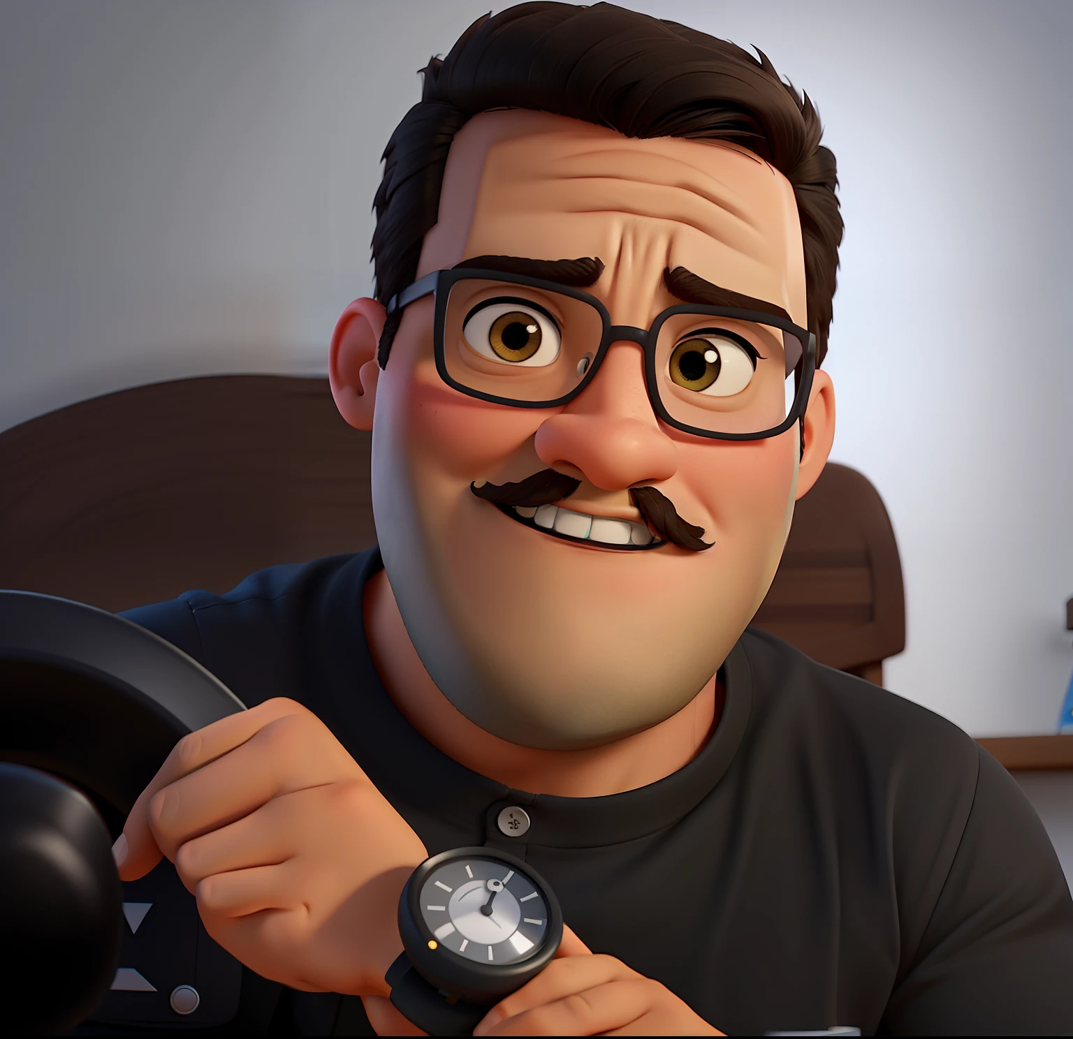 Poster no estilo Disney pixar, alta qualidade, melhor qualidade, homem marketeiro, 23 years old short hair black mustache with background in a marketing agency