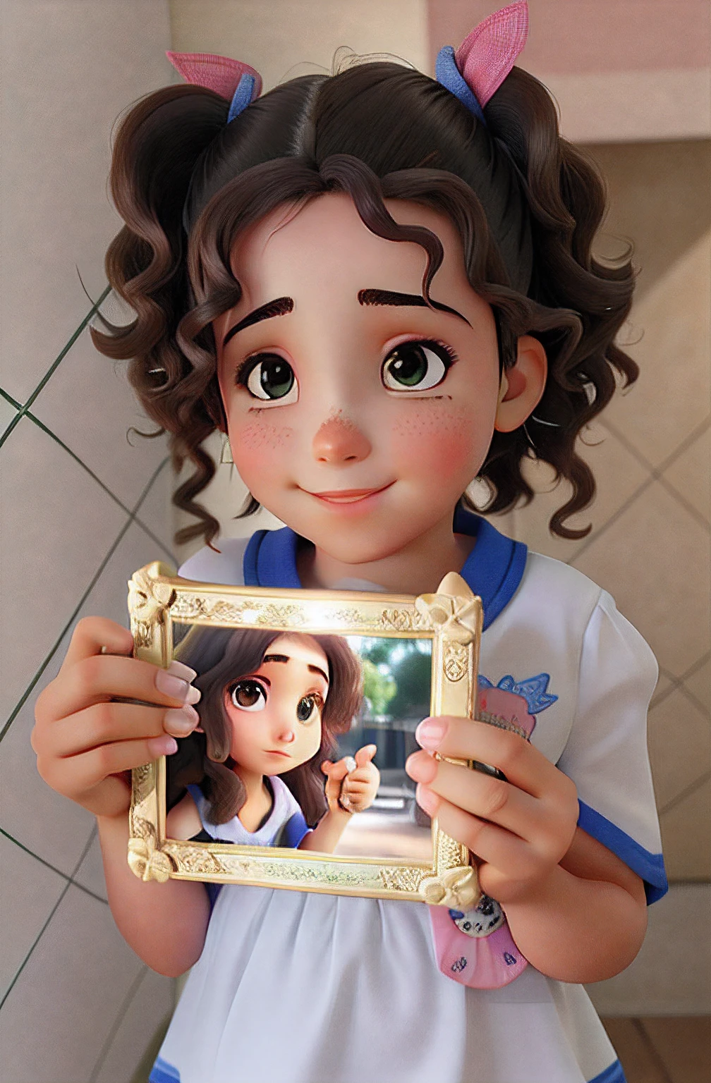 Uma menina segurando foto, natural lightting, alta qualidade, melhor qualidade