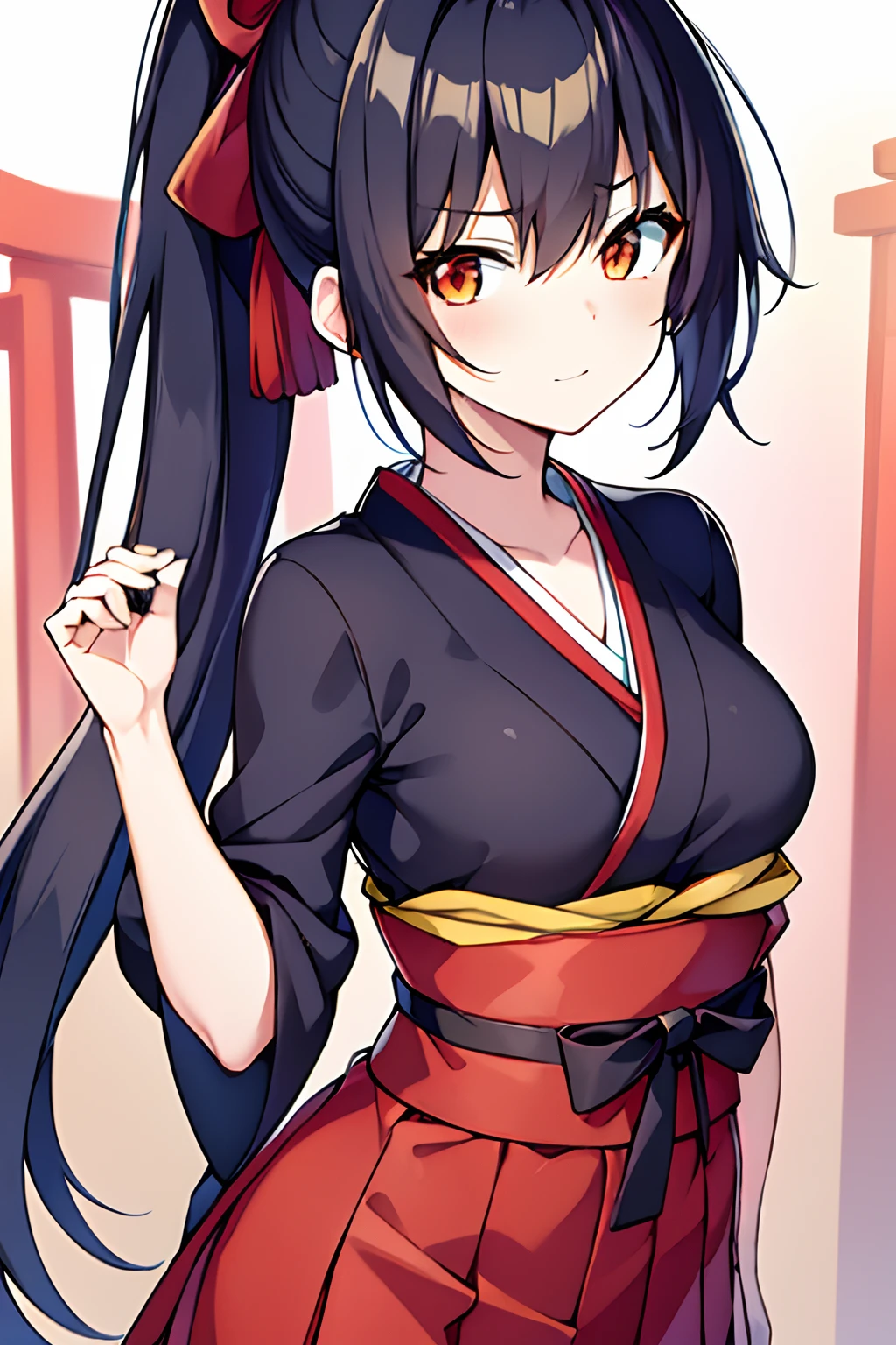 Anime girl with long black hair and red dress holding a sword - SeaArt AI