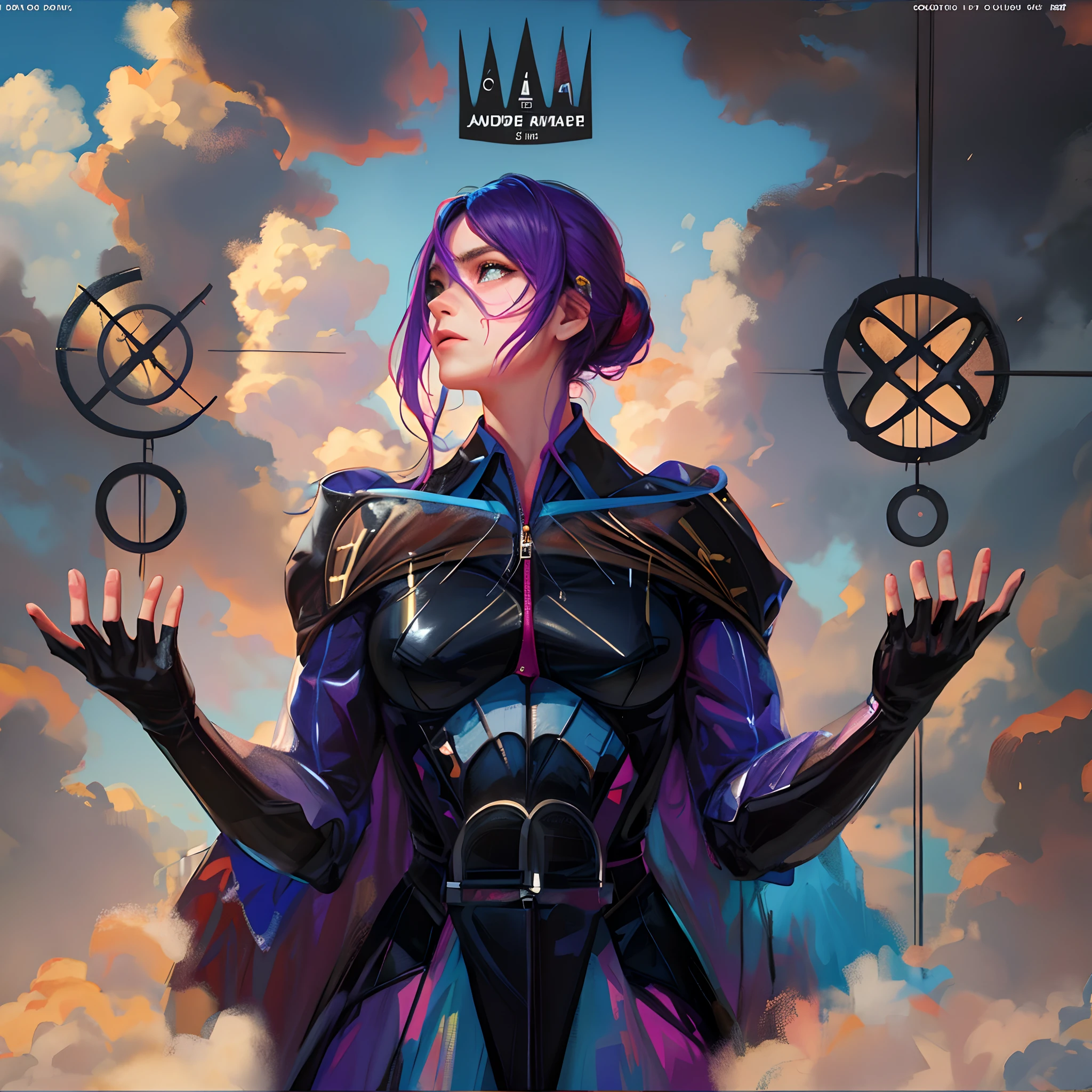 masterpiece, best quality, outfit, colorful hair, outdoor, magazine cover ,upper body, trubunal, judgment, court, sad face