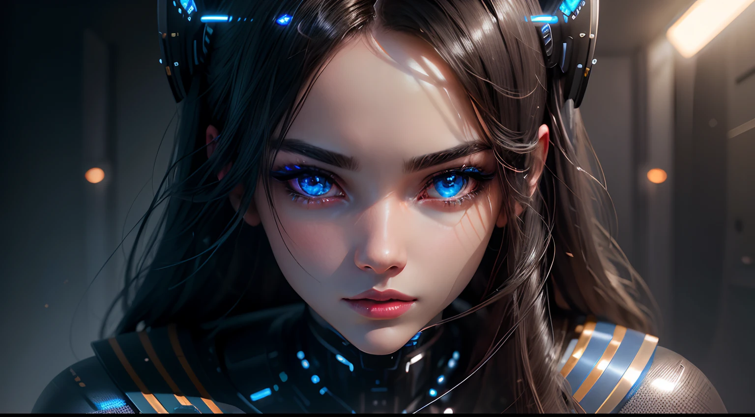 best quality,ultra-detailed,photorealistic,android girl with a black-blue body and antennae on her head,(concept art:1.1),futuristic,metallic texture,shiny surface,beautiful detailed eyes,beautiful detailed lips,mechanical beauty,vivid colors,sharp focus,studio lighting,sci-fi heroine,glowing lights,artificial intelligence.