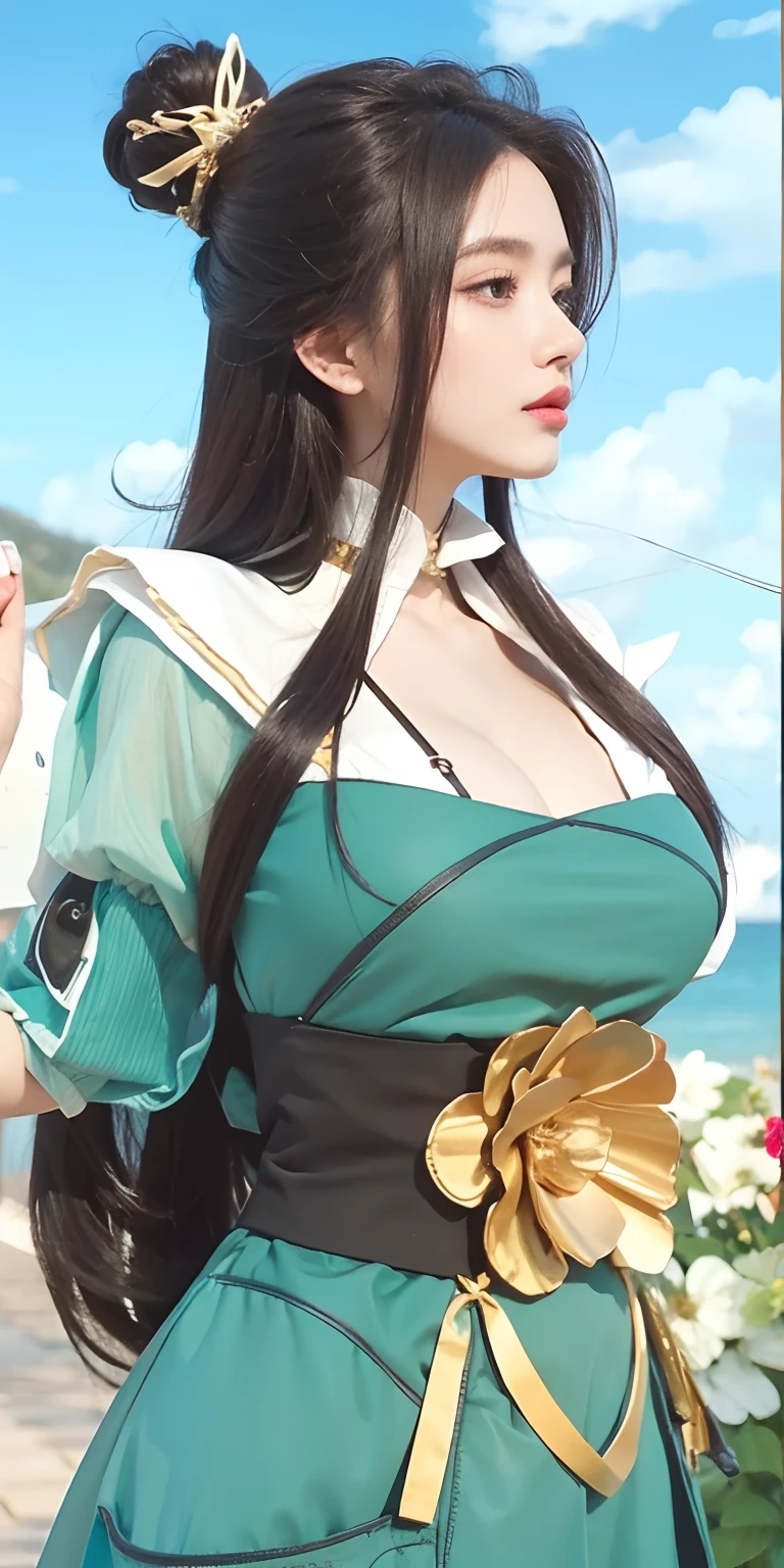 1girl,huge breast, black hair, high quality, ultra detailed, masterpiece, realistic