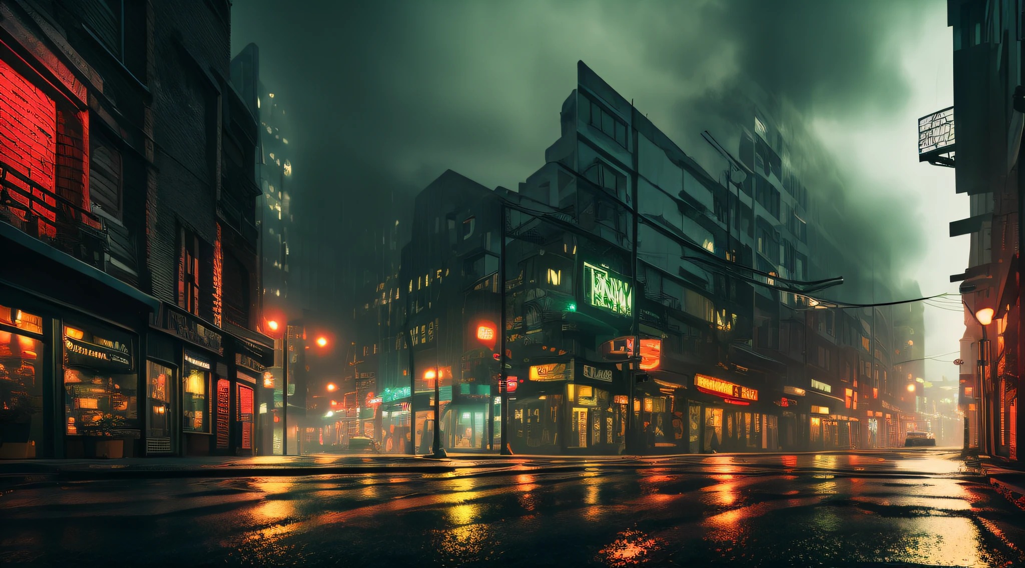dark background,90s city punk street , grunge, city on fire, foggy futuristic cinematic lighting, semi realistic, ring lighting , rim lighting, cinematic, gothic coloring ,BgAniDusk, green