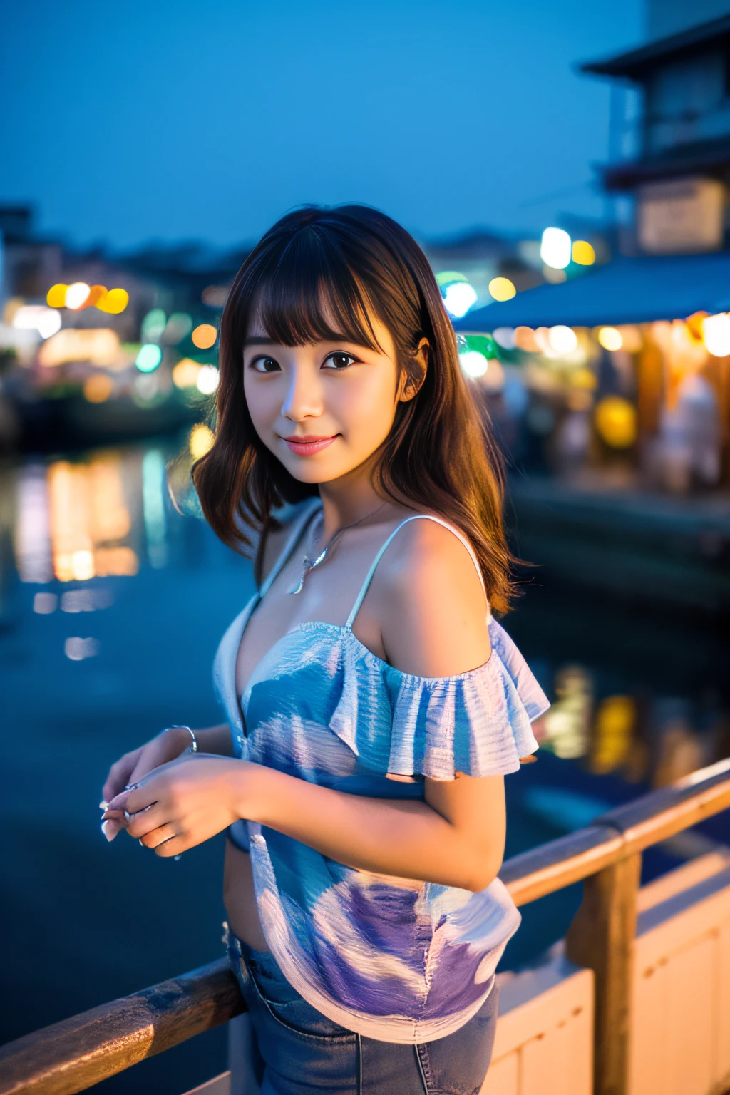 realistic body shot photo of a swedish brown hair color smiling woman walking in front of the camera wearing a tight summer dress. bangs hair. glamour photoshoot, Nightclub, perfect butt, beautiful face, perfect anatomy, fit girl, looking into the camera, walking towards the camera:1.2, strong hip:1.2, wide hip:1.3, 22 yo woman. (Eye makeup:1.1), (highly detailed skin:1.1), RAW, analog style, sharp focus, 8k UHD, DSLR, high quality, Fujifilm XT3, grain, award winning, masterpiece.