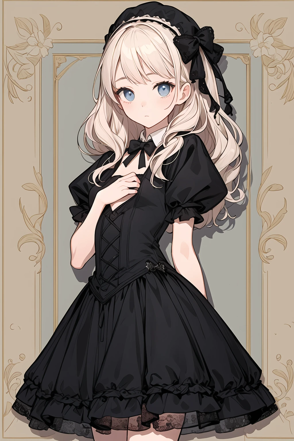 8K、best quality face、Top quality eyes、cowboy  shot、Born into a world-famous family、It's the presence of a little girl。She has an enduring elegance and innocence.、Its excellence is、It is a gothic loli fashion where you can see the noble boobs、In the work of the artist of hyperrealism、Every detail of her is lovingly drawn。 Her attire is、In pure white and black dresses、The essence of Gothic Lolita fashion is determined。Realistic reproduction of velvet and silk textures、High-quality lace and ribbons stand out、The entire dress is embroidered with roses.、All of it emphasizes her innocence、 He has a black hood on his head、Its outline is studded with small pearls、Elegant décor、Depicted with her innocence、The innocent eyes of、Captivating the viewer,、Capture your heart with that glance、It has the power to keep you moving forward、Pure charm comes to the fore、It's the best masterpiece I've ever made、The nipple is visible、showing nipple、Detailed nipple depiction、High quality 、Girl showing off her clothes、Showing、flat chest、slender、young body、Beautiful detailed