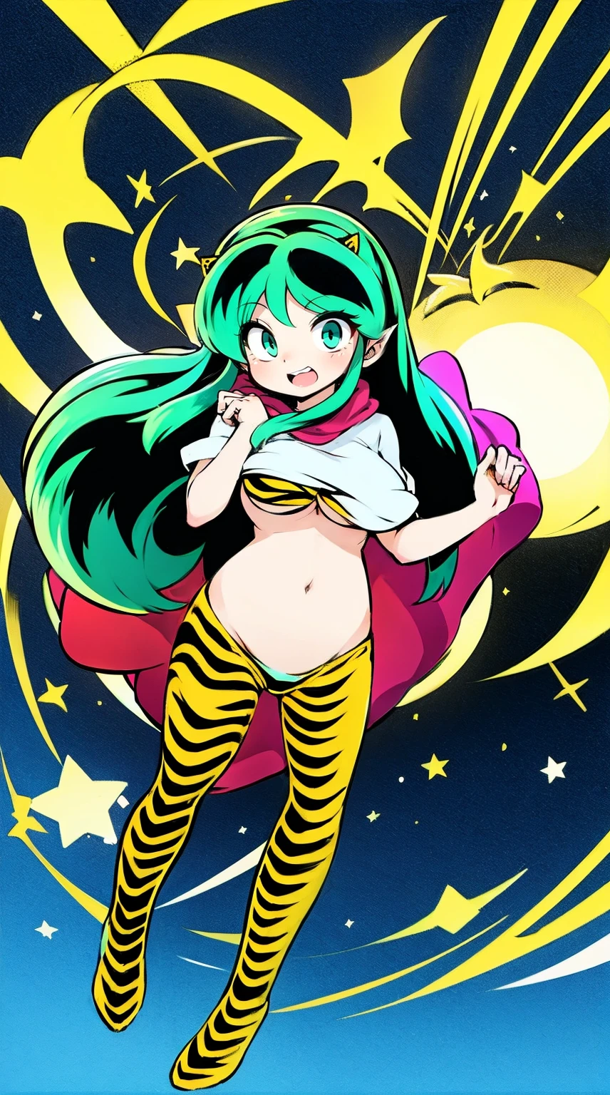 lum, , superhero costume, urusei yatsura, cloak, pants, pullover