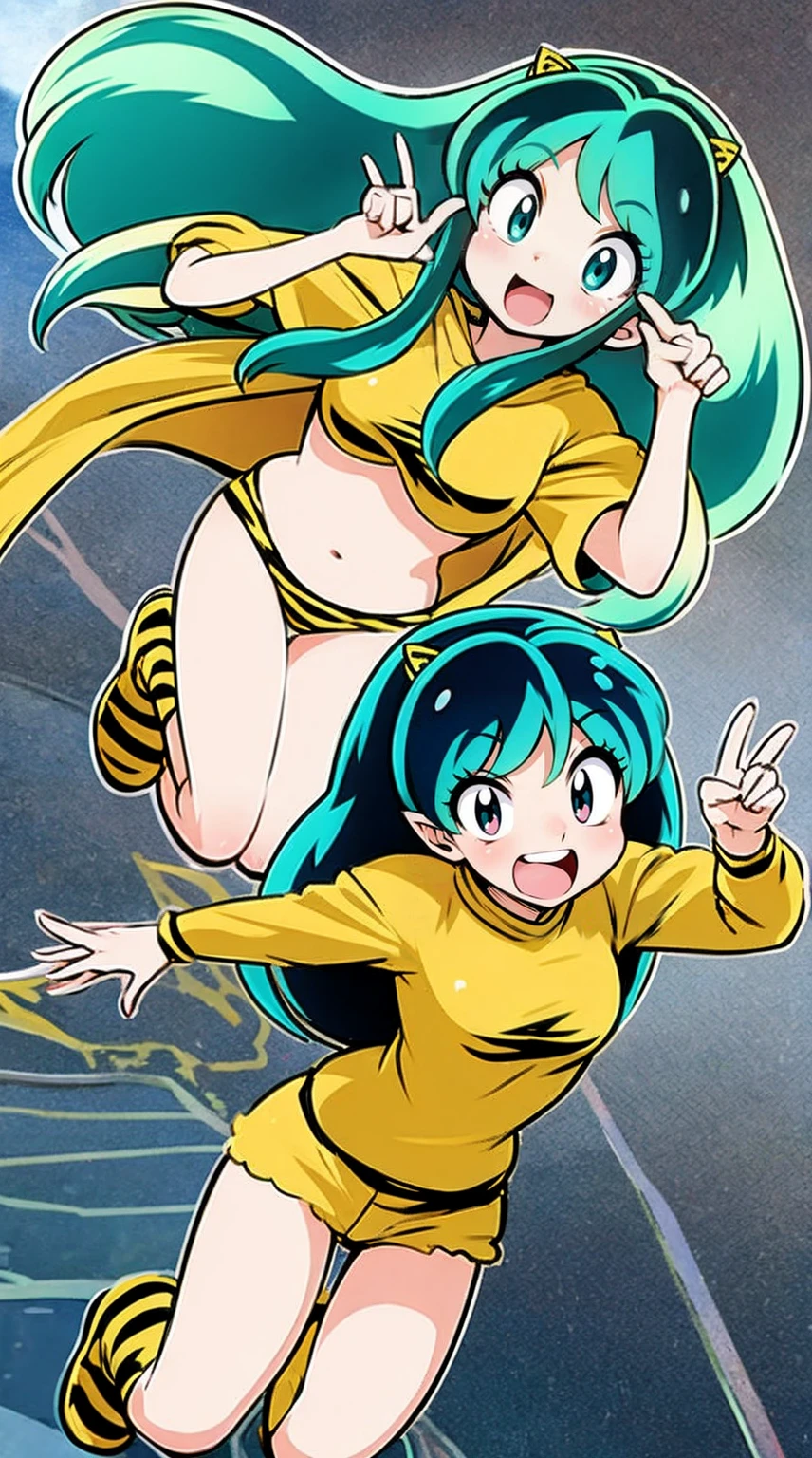 lum, , superhero costume, urusei yatsura, cloak, pants, pullover