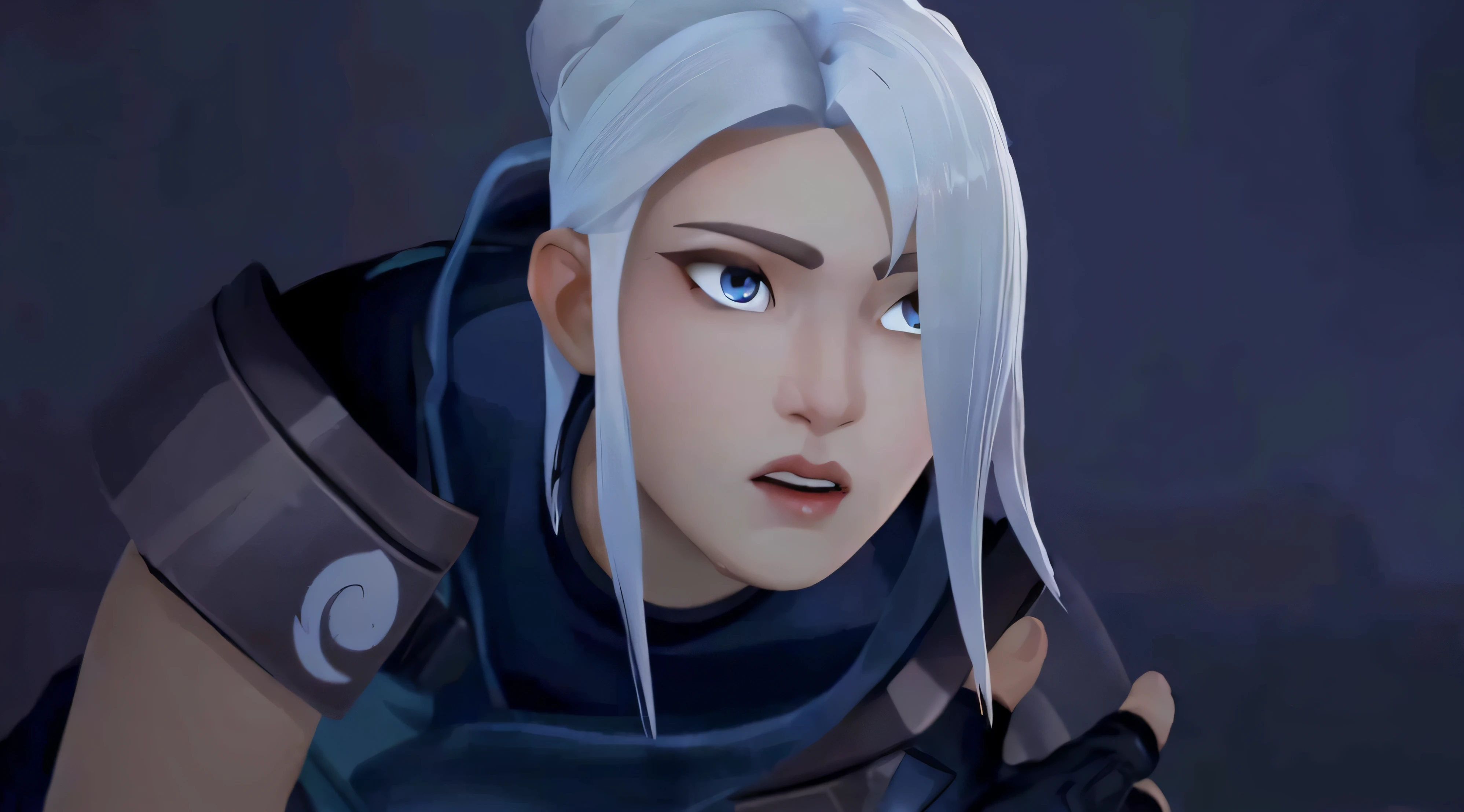 a close up of a person with a white hair and blue eyes, artgerm and atey ghailan, valorant character, character art closeup, from overwatch, ashe, valorant game style, kda, valorant style, close up character, character close up, rossdraws 1. 0, rossdraws 2. 0
