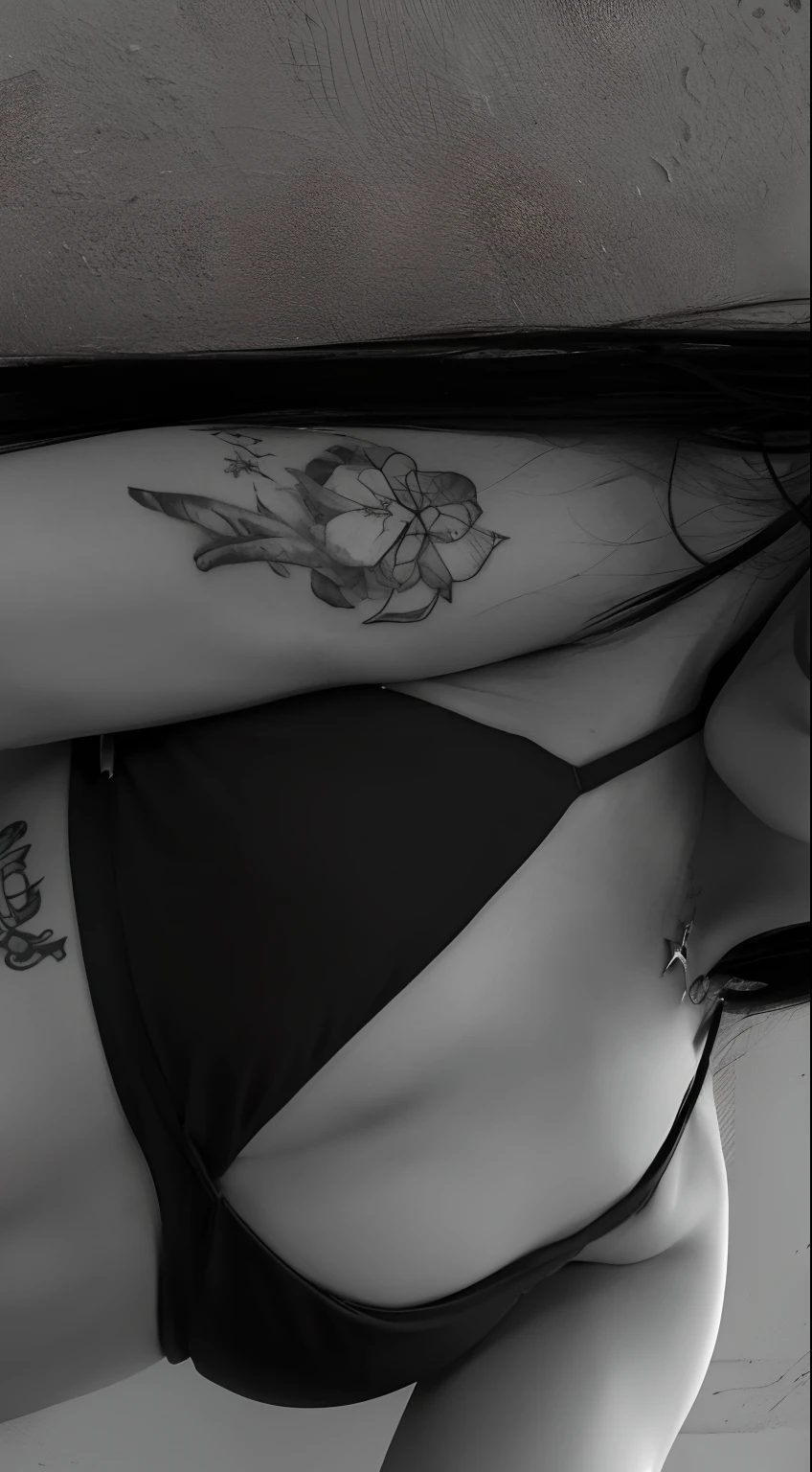 Woman in bikini with tattoo on arm, Directed by: Ramon Silva, tatuagem em preto e branco, by João Artur da Silva, Tatuagem, com tatuagens, uma tatuagem, tato, tattoo sleeve on her right arm, tattoo on upper arm, Directed by: Antonio Saura, Coberto, close up tiro de meio corpo, Directed by: Nathan Oliveira