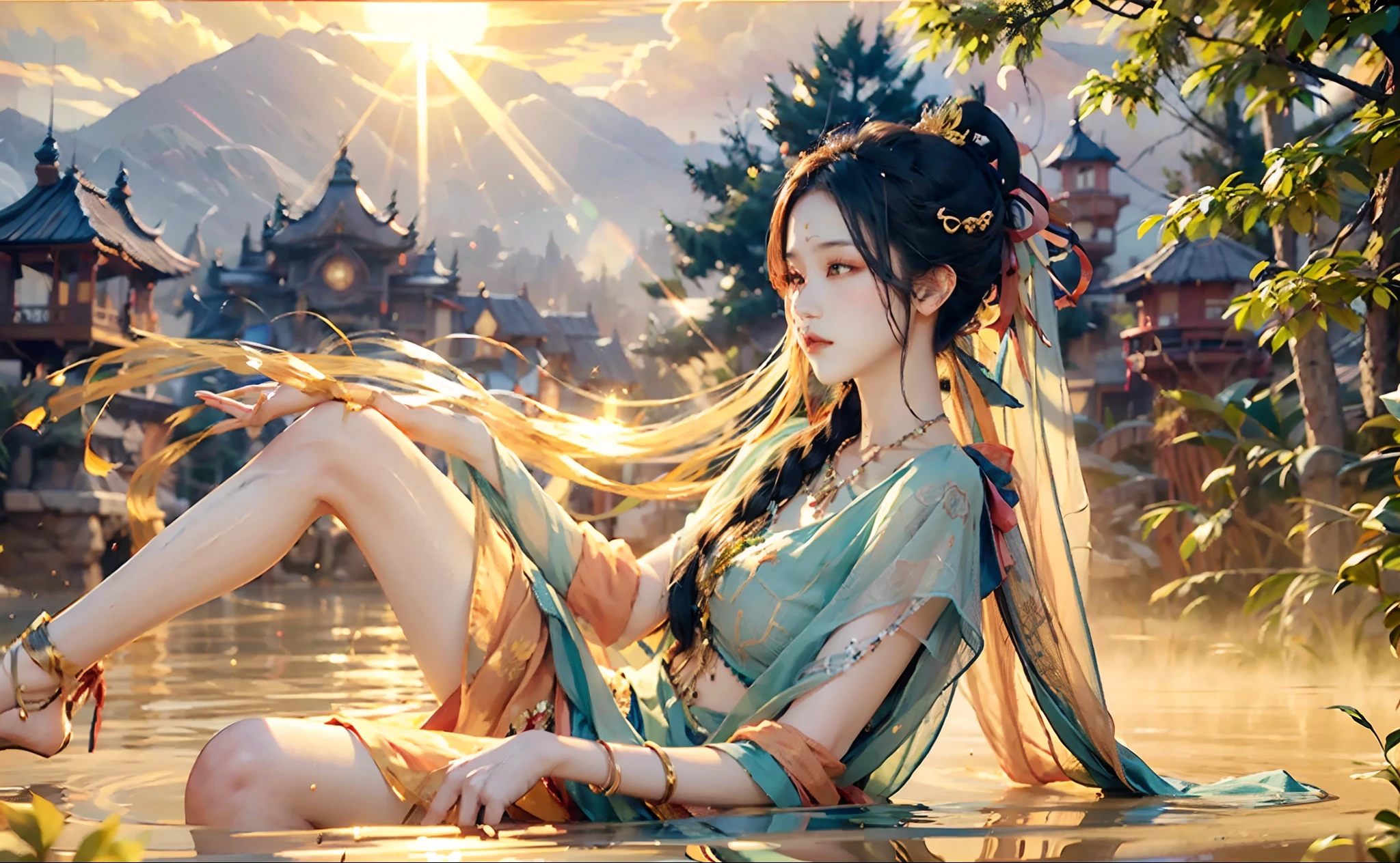 ((​masterpiece)、(top-quality)、(reallistic))、beautiful a girl、Bondage style、ratex、Fantastic mythological landscape