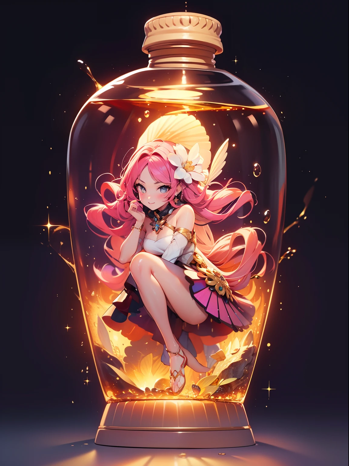 Perfect eyes:1.2, Detailed eyes:1.4, Smile, Air bubble, (masutepiece:1.6, Best Quality), nffsw, /bottles, in container, (finely detailed beautiful eye: 1.2), 1 Chibi Loli Mermaid,girl with, Solo, Big breasts, Purple hair, Pink hair, Two-tone hair, under the water, Floating hair, (((masutepiece))),(((Best Quality))),(((Extremely detailed))), Illustration, Mysterious, Vivid Color, shiny, Full body, Barefoot, Quiet nature with long hair, Koi, under the water, close up, Dynamic Actions, Lens perspective, Sit cross-legged, Volumetric lighting, multi-color eyes, Detailed eyes, Hyper Detailed, lightsmile, Highly detailed, Beautiful, detaile, ultra-detailliert, Best Quality, Convoluted, 4K, 8K, Trending on ArtStation, Good anatomy, Beautiful lighting, Award-winning