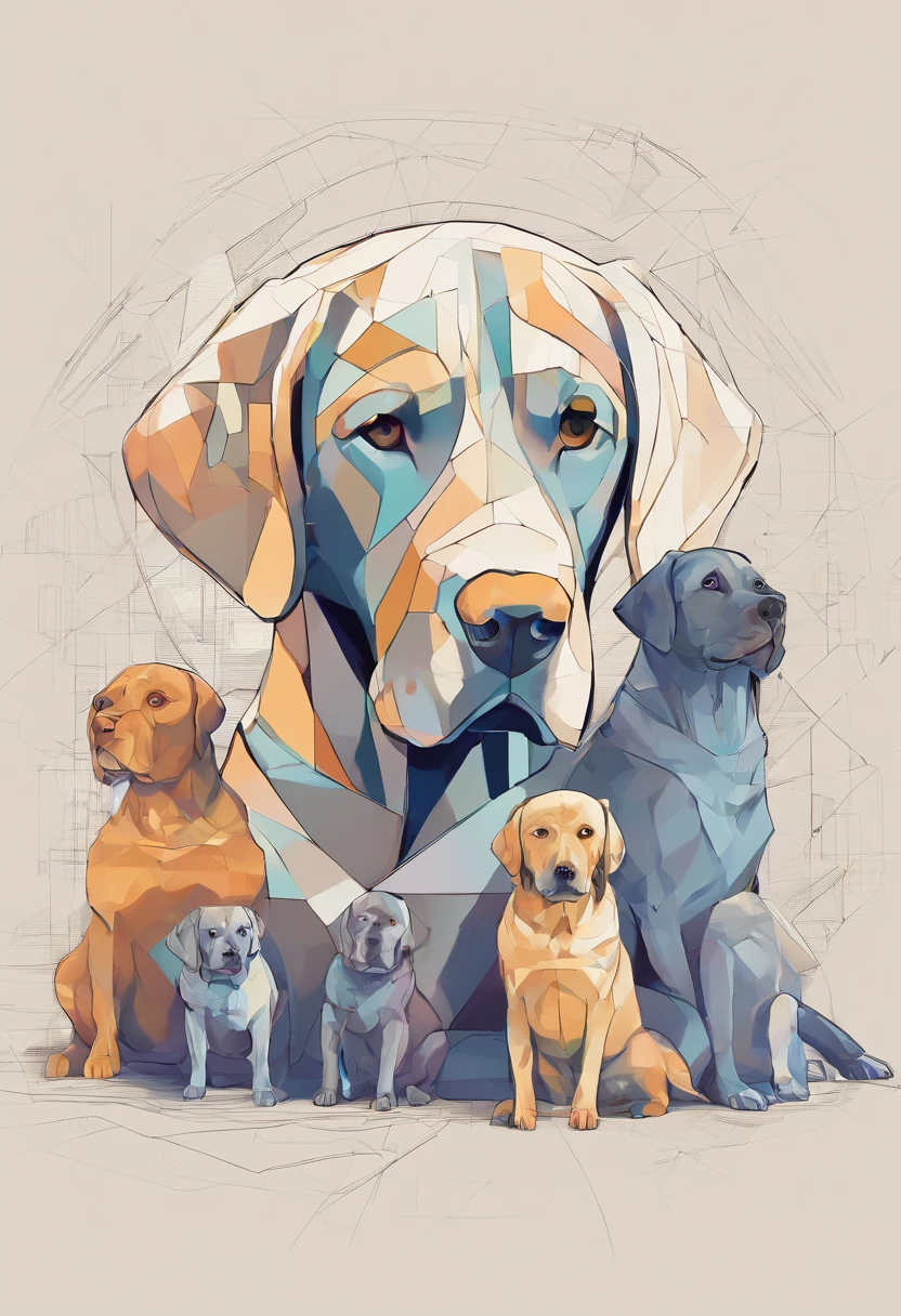 (Labrador dogs ),(Best Pose),(best angle), (Better representation), Eduardo Cobra Acor Chorchoament ,Multidimensional geometric wall portrait, Artistically, Chibi,yang08k, Beautiful fece, colouring,environmental pollution