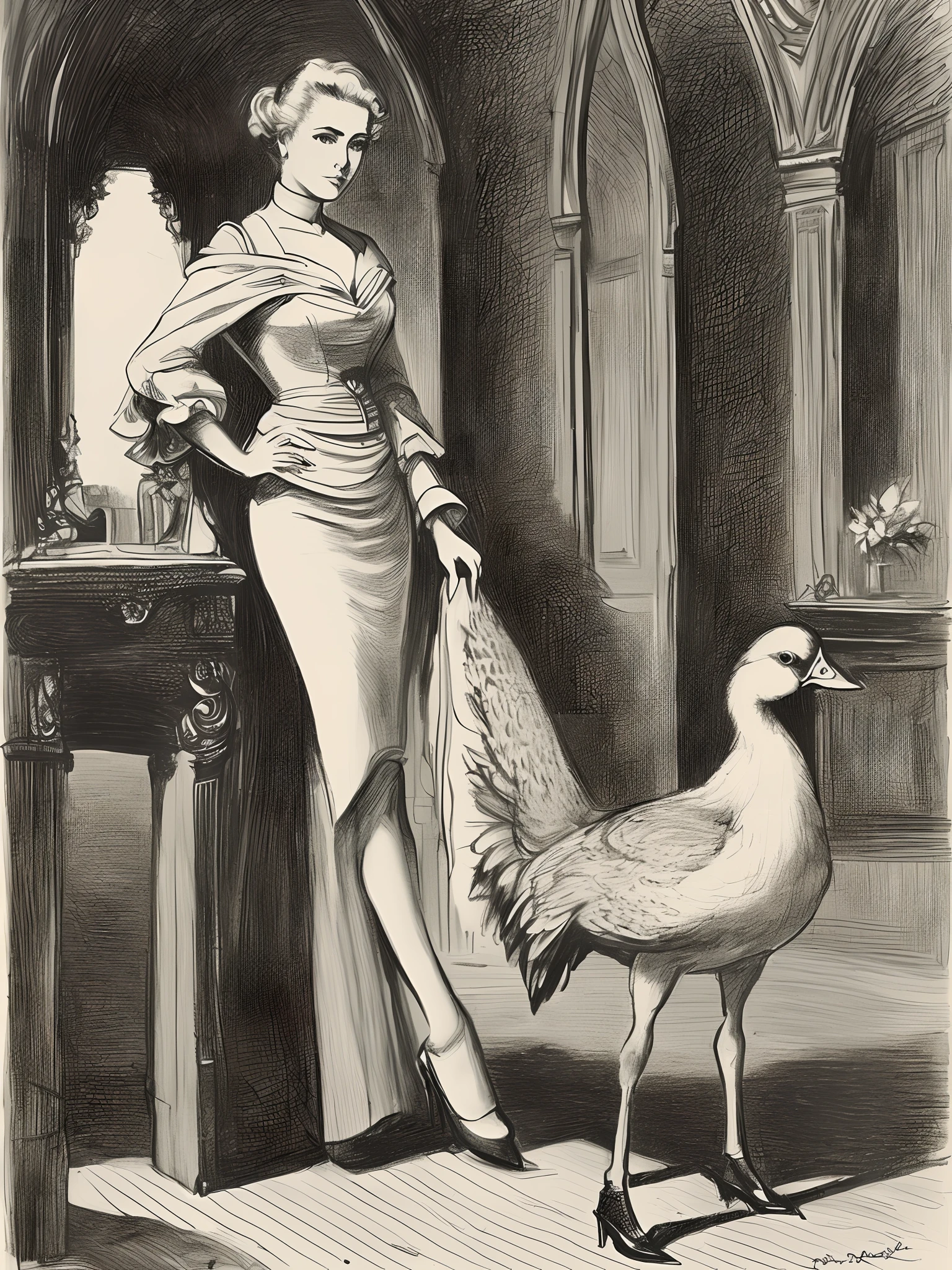 Successful job interview. Femme en tailleur bleu canard. Talons hauts. Elegant. Cheveux blonds mi longs. Fond uni.