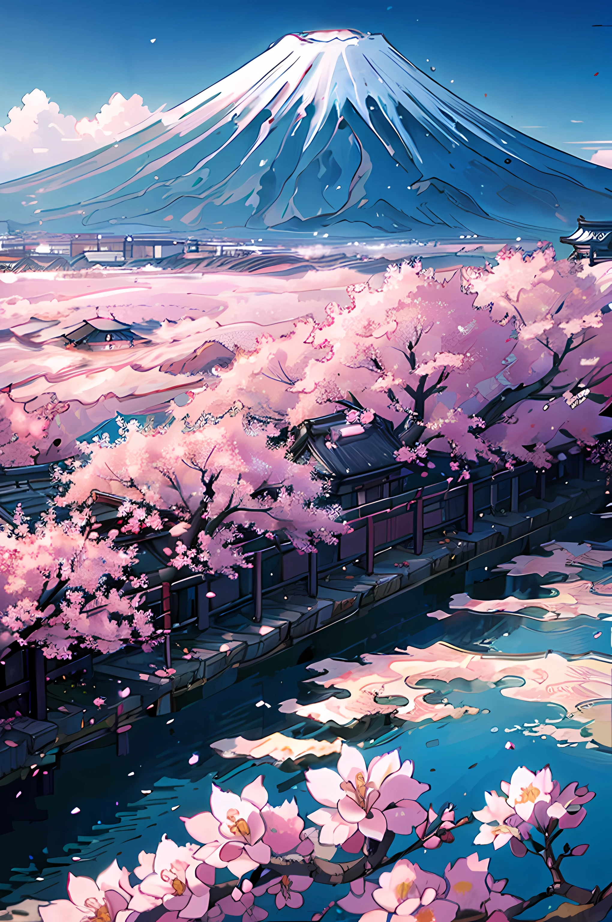 Mount Fuji, cherry flowers, japan,