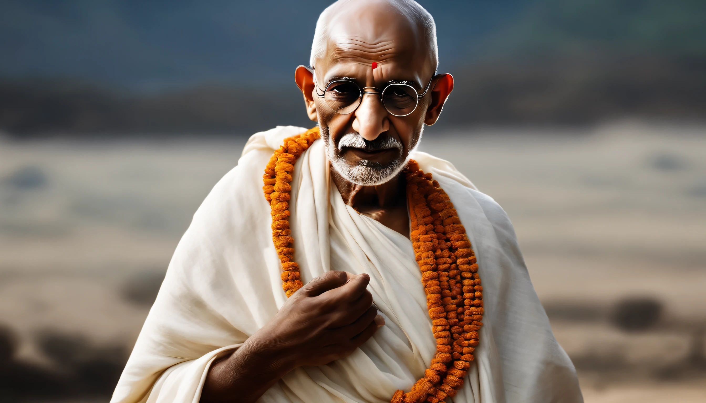 O Mahatma Gandhi olhou para a tela, roupas compridas, Religion, Ultra foto realsisim