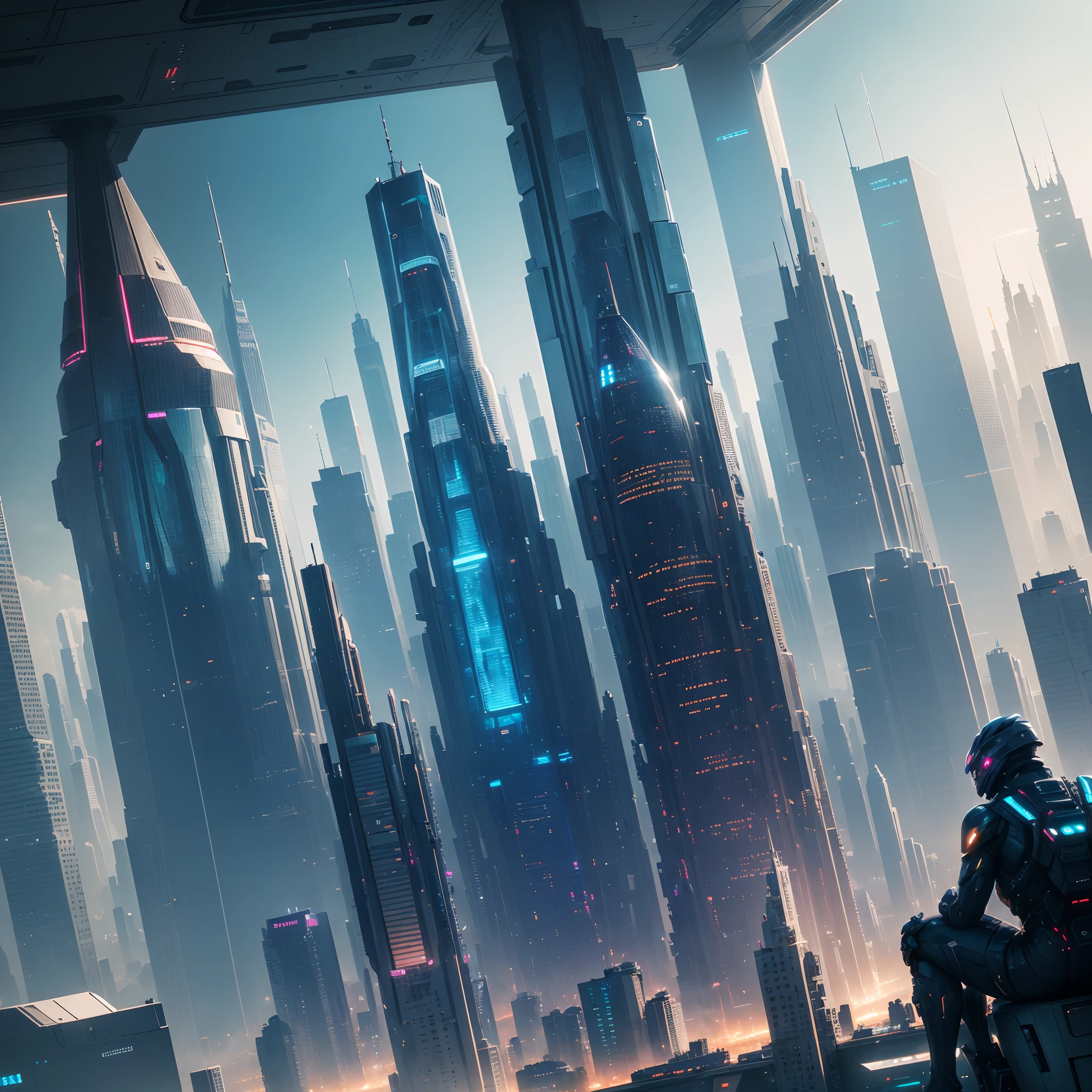 (Best Quality, 8K, Ultra-detailed:1.2), Futuristic cityscape of towering skyscrapers, Cyberpunk, Sci-Fi Art, Earth, A futuristic world, masutepiece, Glass skyscraper, Imaginative, Buildings 50 times taller, Vivid colors, Dramatic Lighting,kosmos,A world far beyond the imagination of mankind