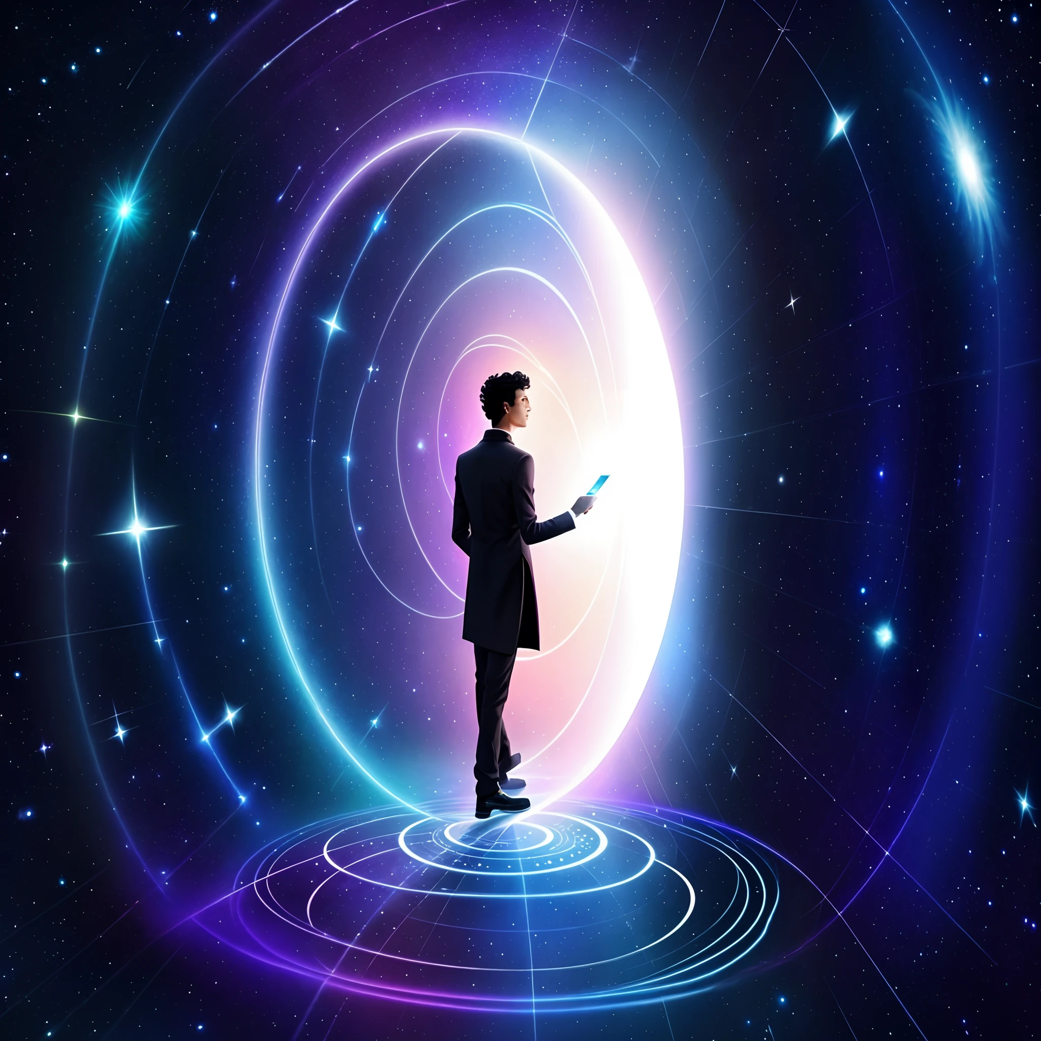 There's a man walking through a galaxy with a suitcase, Viagem Astral, Entering a Quantum Wormhole, open portal to another dimension, no plano astral ) ) ), viajando para um buraco negro, Viagem no tempo, liminal space in outer space!!!, Abrindo um portal brilhante, Wormholes, spirits coming out of portal, teletransporte, astral projection, viajantes do tempo