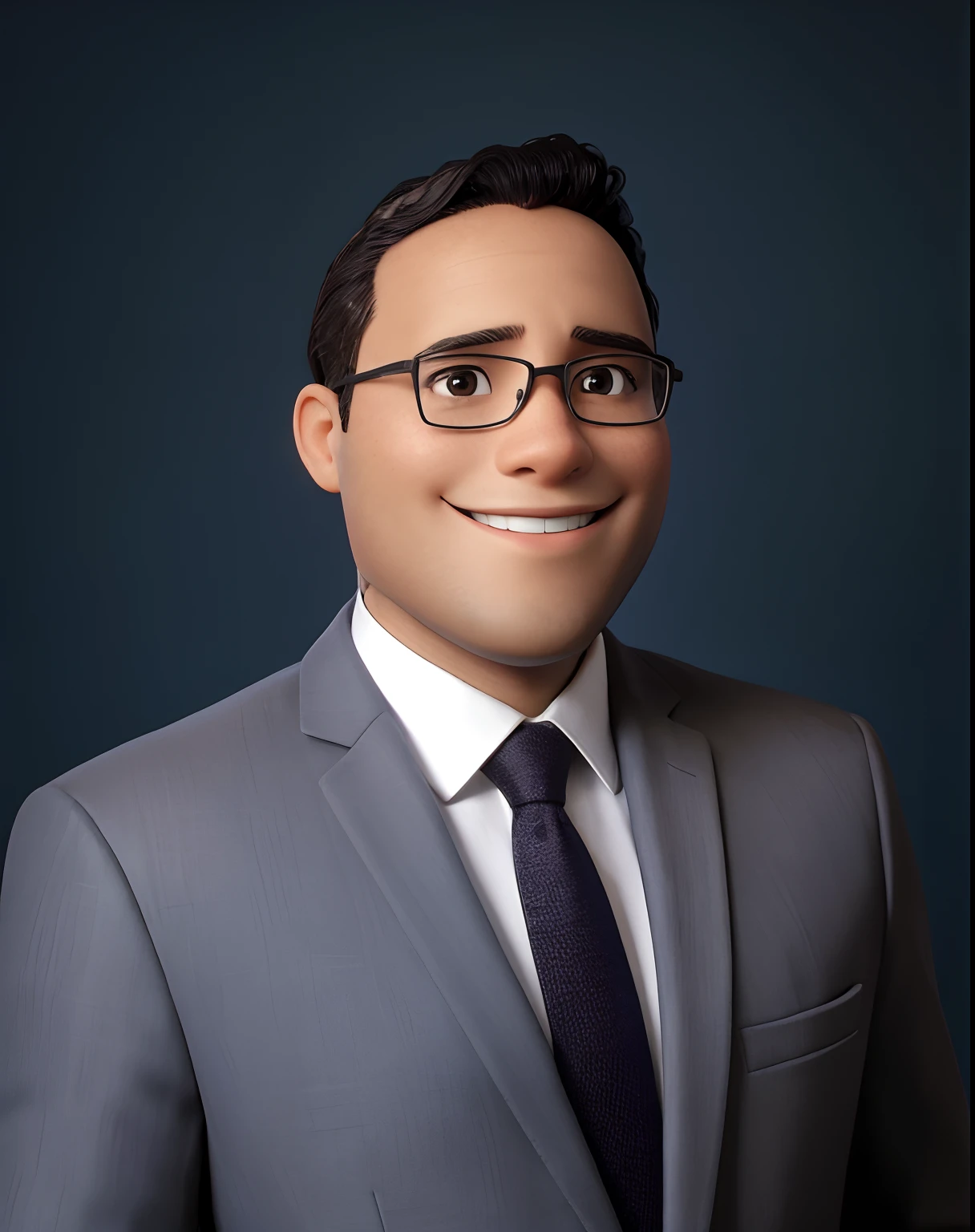 A young lawyer, around 33 years old, with brown skin, smiling, dressed in a suit and tie. Pixart style