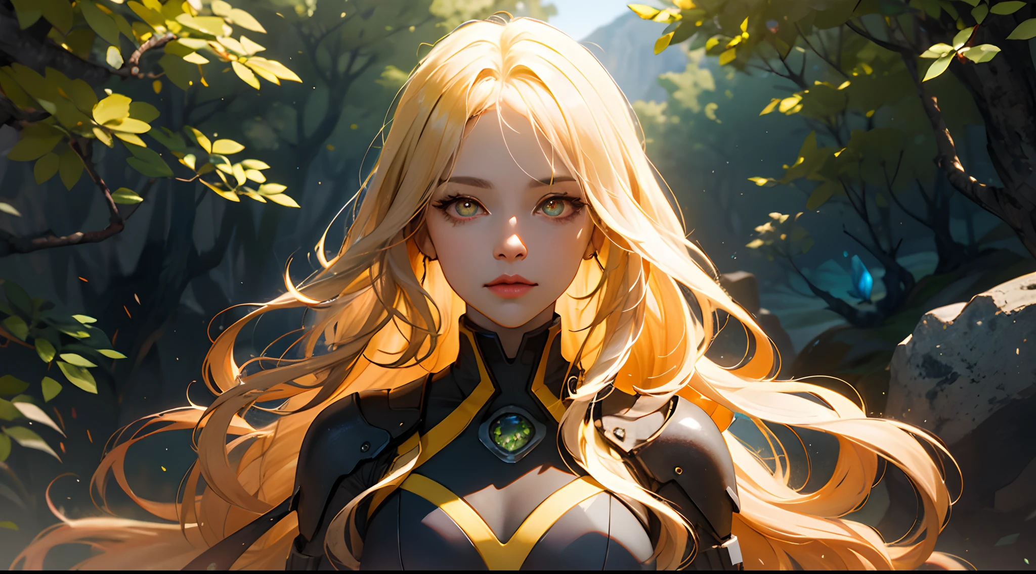 1woman .colorful eyes, yellow wavy long hair, crystal canyon background, looking at viewer,extremely detailed CG unity 8k wallpaper