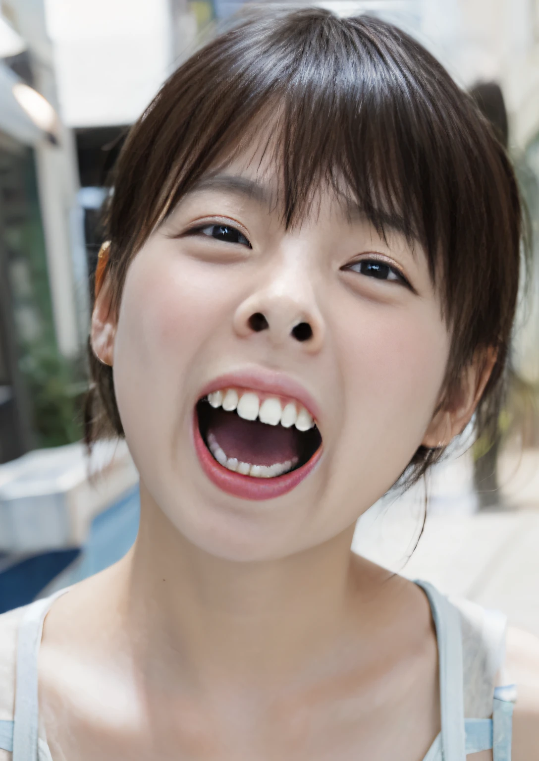 (best quality, Ultradetailed:1), young girl, upper body,   front lighting, front pov,open mouth