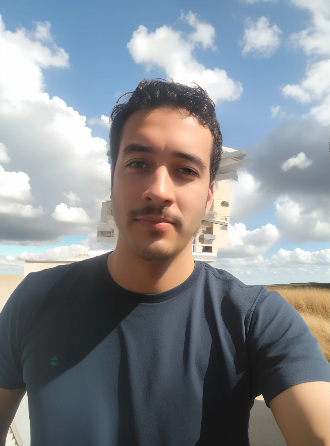 Remove the elements and complete with blue sky with clouds, Improve lighting