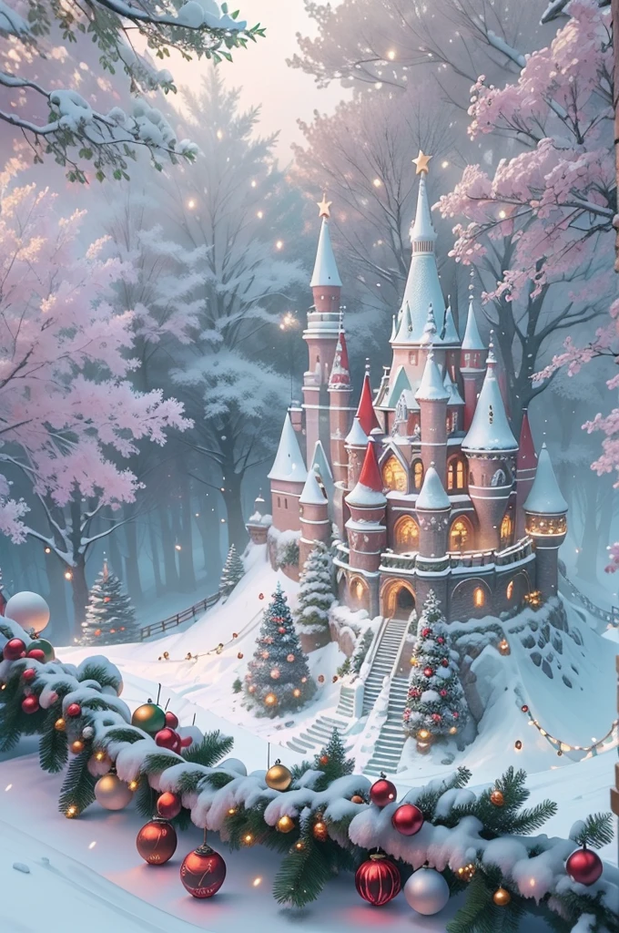 When I close my eyes,Recall that mysterious fairy tale world,I saw a beautiful view of the rime。In this world,The earth was shrouded in a thin layer of mist,It's like a veil of mystery,Shrouded in the whole world。Christmas elements float in the white mist,Like flash、Red flannel and bright stars,It creates an atmosphere of joy and mystery。 In this rime,The trees are covered with frost,It seems to be the abode of elves in a winter wonderland。Each tree is decorated with colorful Christmas lights,Light up the whole rime world,Let it be filled with warmth and blessings。The branches are covered with red and green flannel ornaments,It's like a gift left by the elves,Make this forest more vibrant。 Looming in the fog is a magnificent Christmas castle,Its spire is dotted with sparkling stars,The entire castle exudes an air of mystery and joy。The interior of the castle is decorated with various festive decorations,Gorgeous drapery、Colorful garlands and sparkling lights complement each other,It gives a captivating visual experience。 Follow a trail paved with flannels and Christmas lights,You will find a group of happy elves singing and dancing,They had bright lanterns in their hands,Jump happily,Create a joyful scene。The elves are dressed in gorgeous holiday costumes,He wears a fringed hat on his head,It's like a messenger from a fairy tale world,It has brought endless joy and blessings to this world。 The whole scene is rendered with fog and Christmas elements to create a mysterious and joyful picture,Every detail is full of magic and mystery。In this fairytale world,gleeful、Blessings and warmth fill every corner,It's fascinating,Feel like you're in the middle of an eternal Christmas celebration