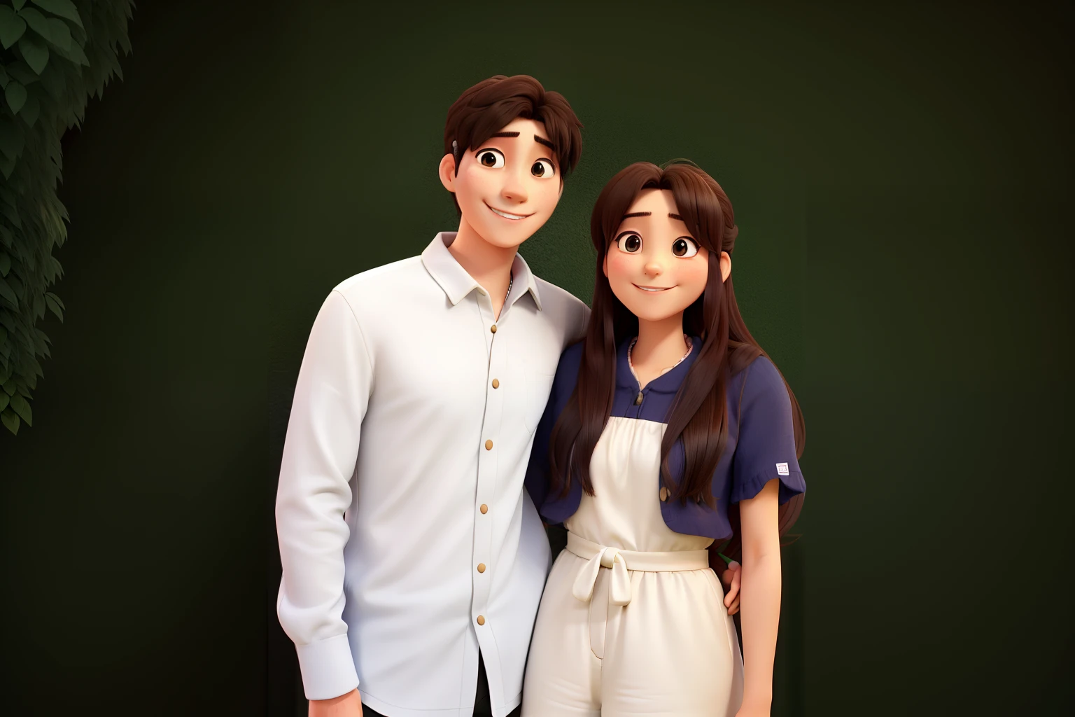 A couple smiling and hugging looking forward