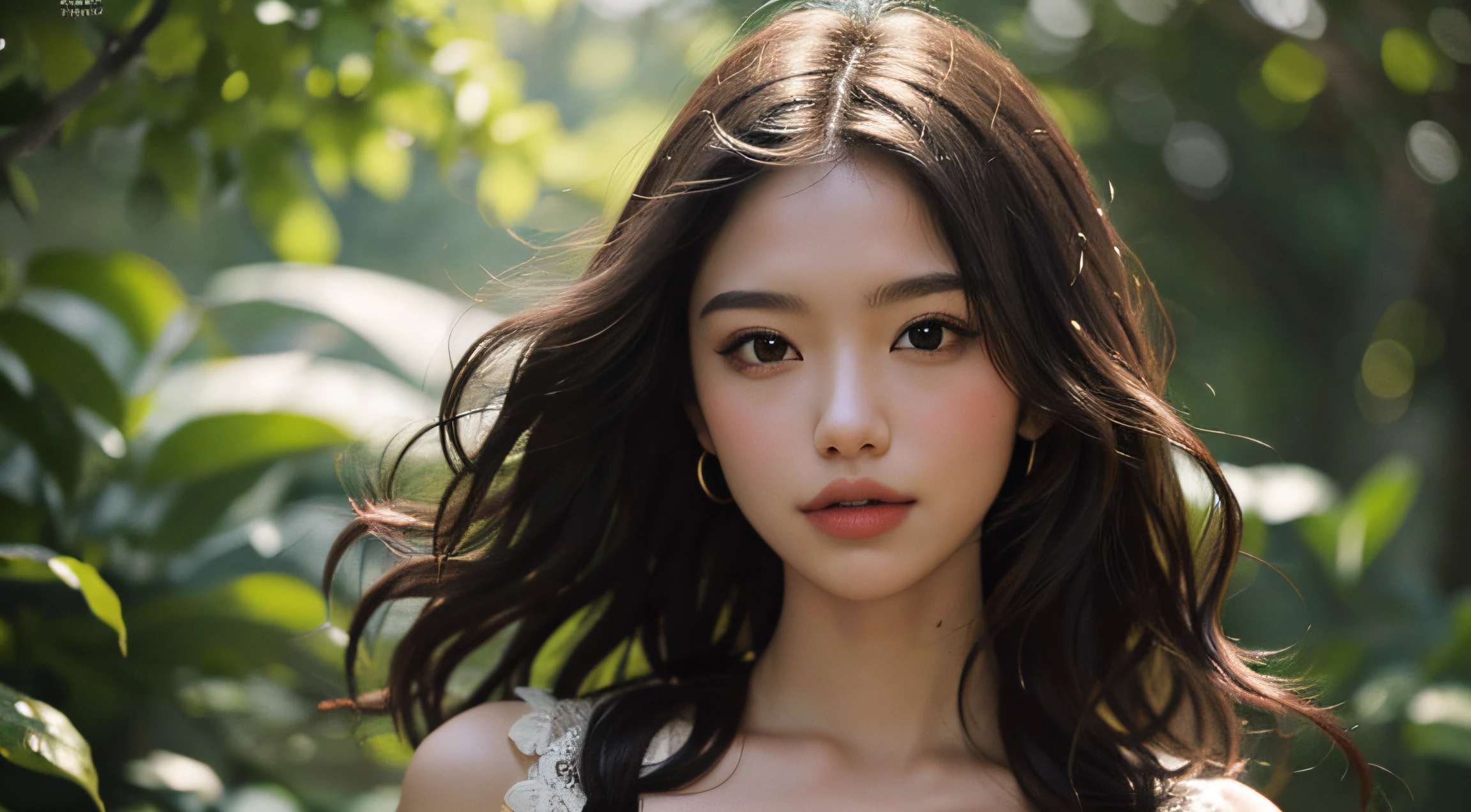 (masutepiece:1. 2), (Realistic:1. 4), (post processed:1. 3), (Sharp Focus:1. 3), 8K, mid-body shot (85mm Photo) , femele, Portrait, plein air, Empire Waist Dress, Bokeh, Wavy Hair , (Highly detailed body, Highly detailed face, Highly detailed eye, Best Quality:1. 2)