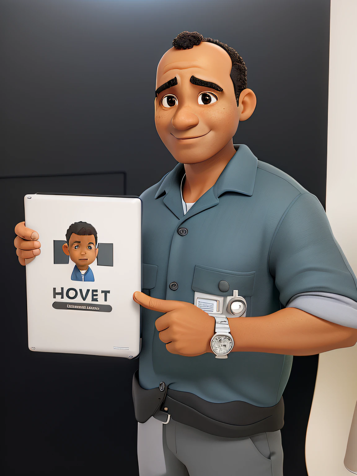 Um homem pequeno, careca, negro, velho trabalha como zelador de um hospital, illuminated by the light of a lamp, com um plano de fundo o corredor do Hopital