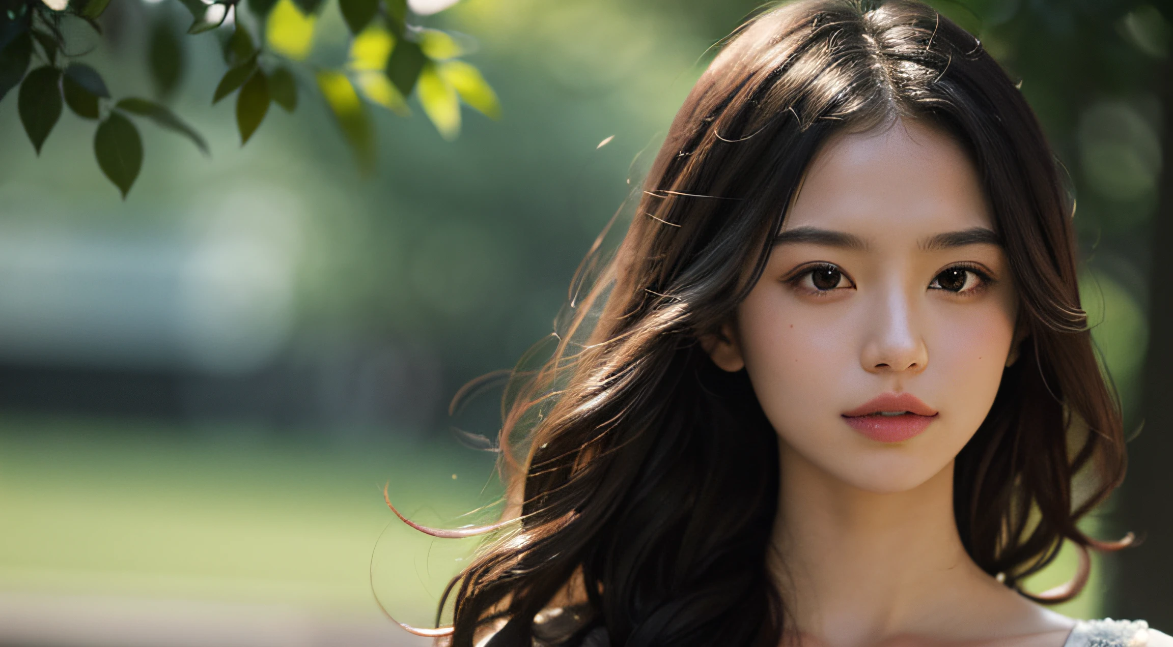 (masutepiece:1. 2), (Realistic:1. 4), (post processed:1. 3), (Sharp Focus:1. 3), 8K, mid-body shot (85mm Photo) , femele, Portrait, plein air, Empire Waist Dress, Bokeh, Wavy Hair , (Highly detailed body, Highly detailed face, Highly detailed eye, Best Quality:1. 2)