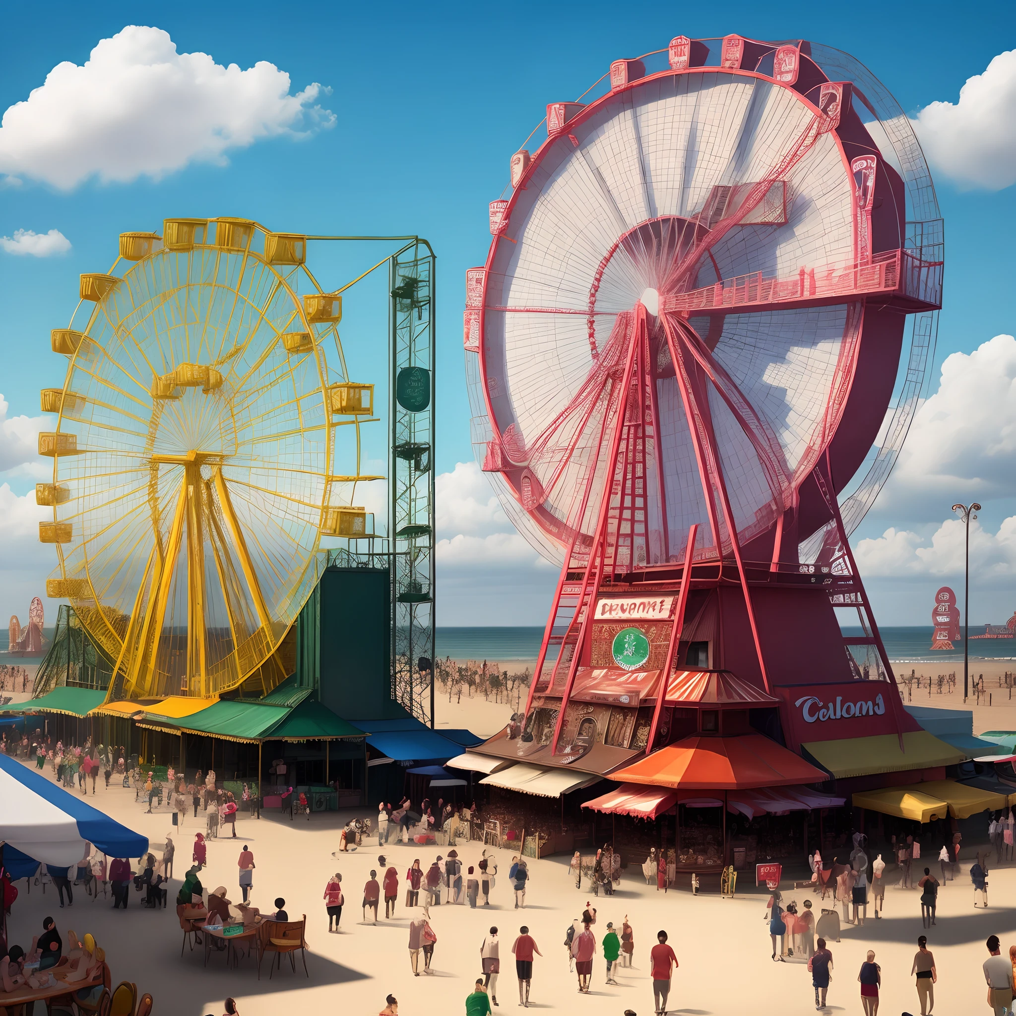 Create an image showing Coney Island and a palestinian flag, wrtie something meaningful in the corner box