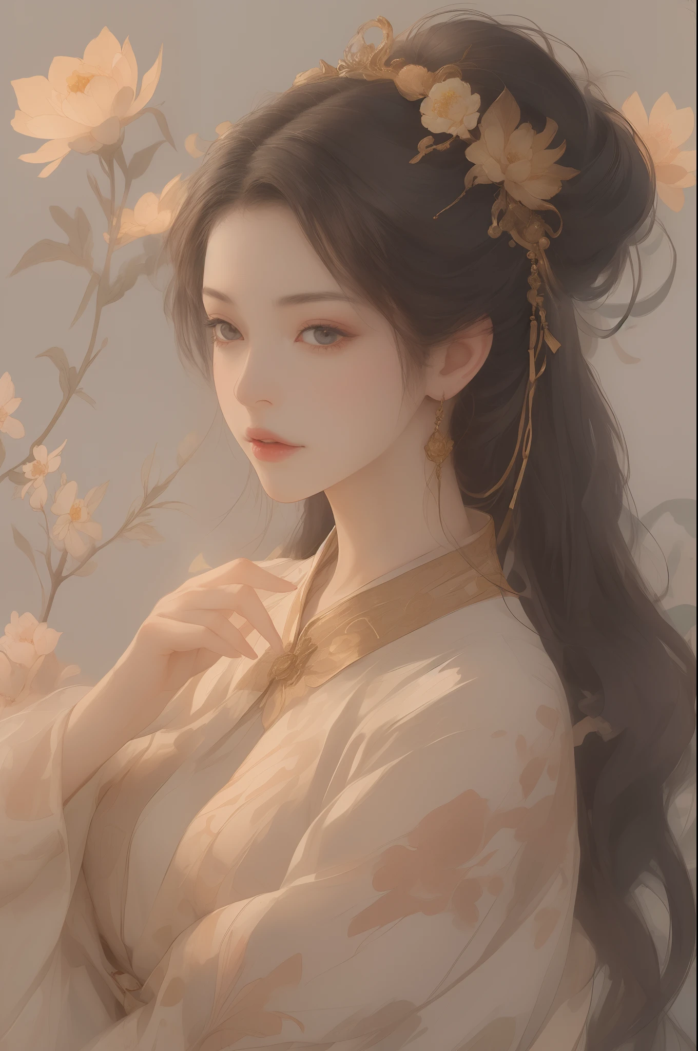 masterpiece, best quality, official art, 8k wallpaper, highly detailed, illustration, 1 girl, (solo:1.4), black hair, long hair, detailed eyes, bamboo forrest, bare shoulders, lakes, pure, soft smile
