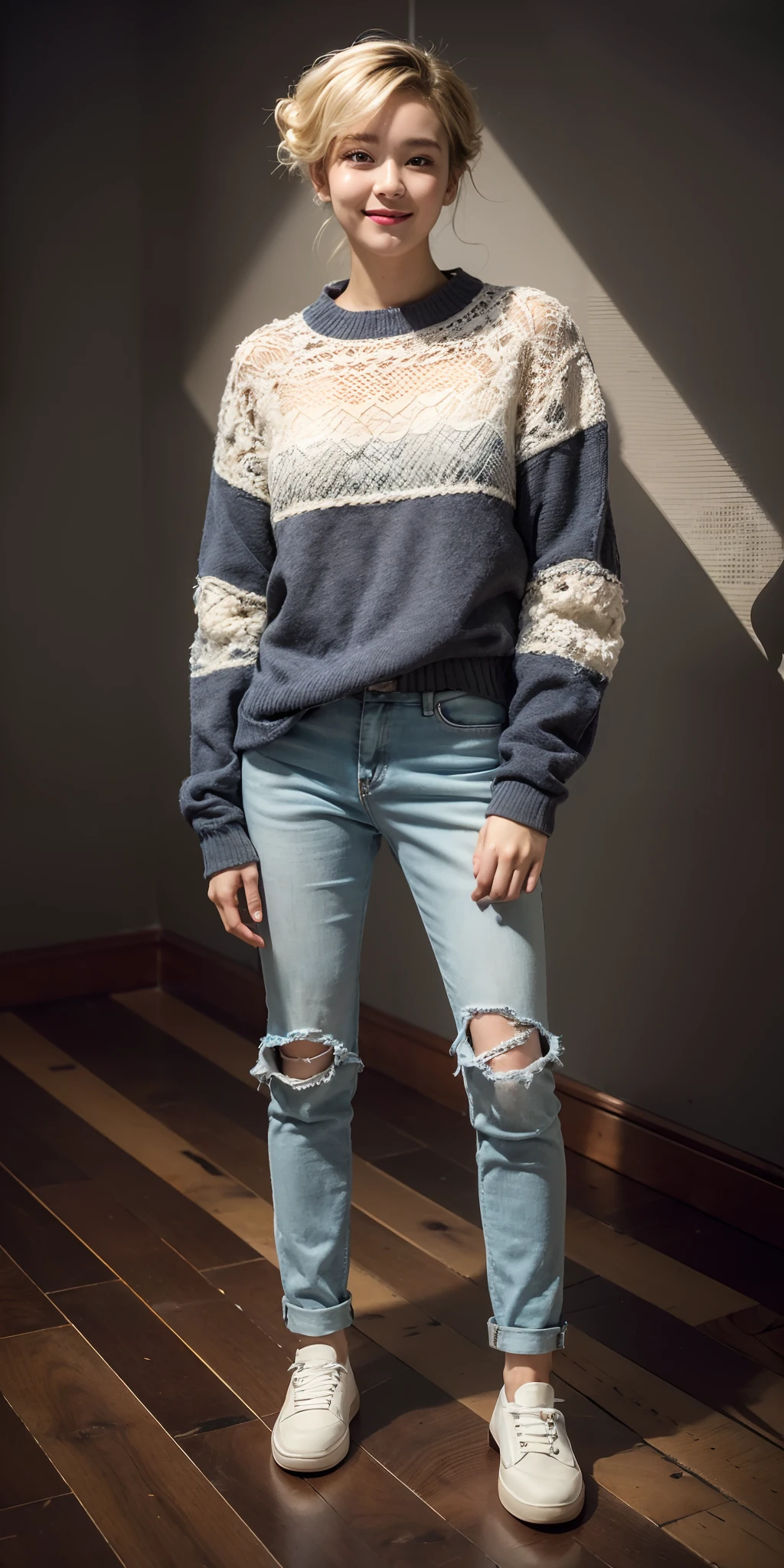 10, bestquality, masterpiece, Realistic, ultra-detail, shooting imaging, HDR, ROW Images, highres, Absurd, studio light, official art, Depth of Field,
Full body, slim, cute face, smile, Beautiful detail to the eye, 19 years old, Korean, Pretty, Hair licked back with ash blonde,
square, casual,
